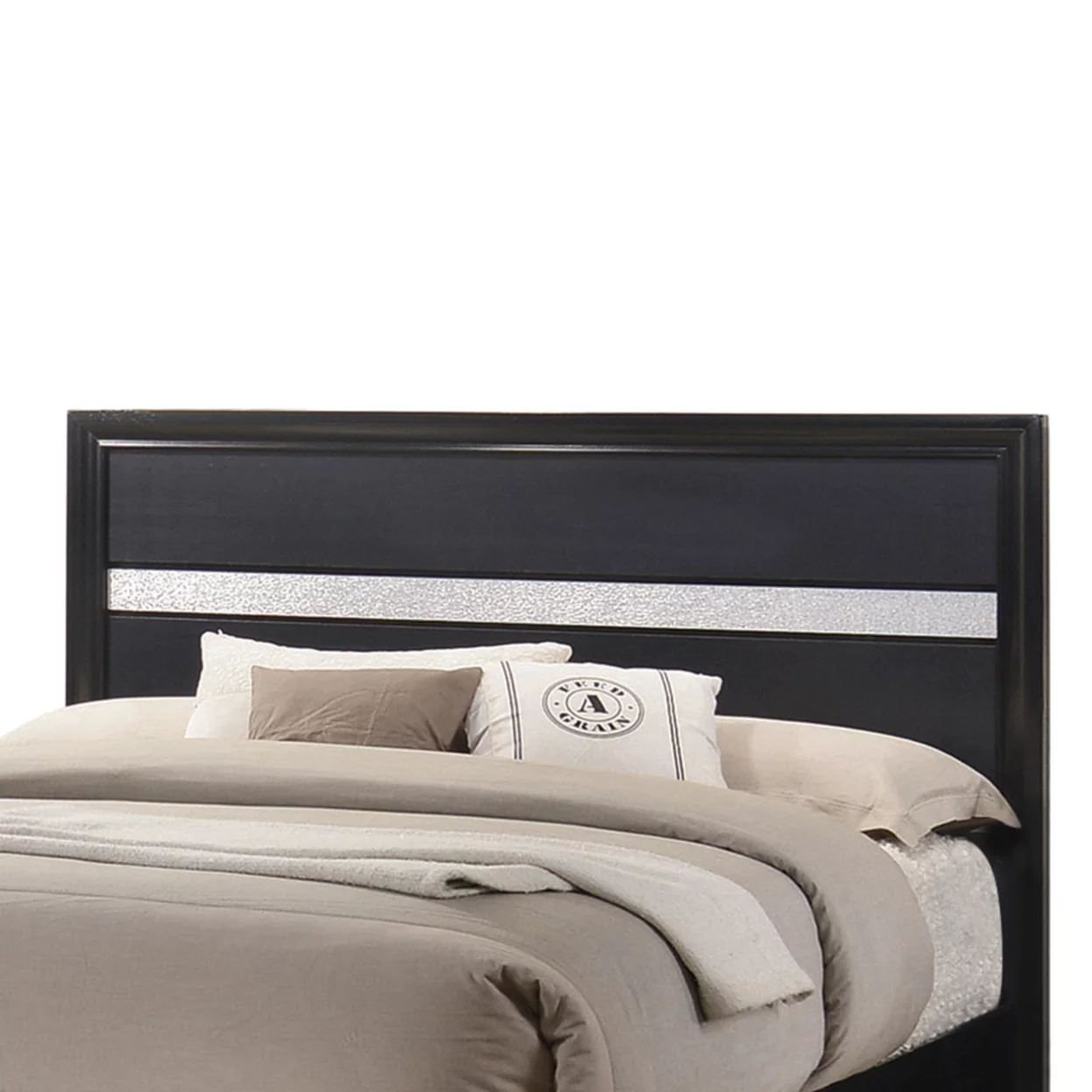 Transitional 2 Drawer Wooden Queen Size Bed with Glitter Stripe, Black- Saltoro Sherpi