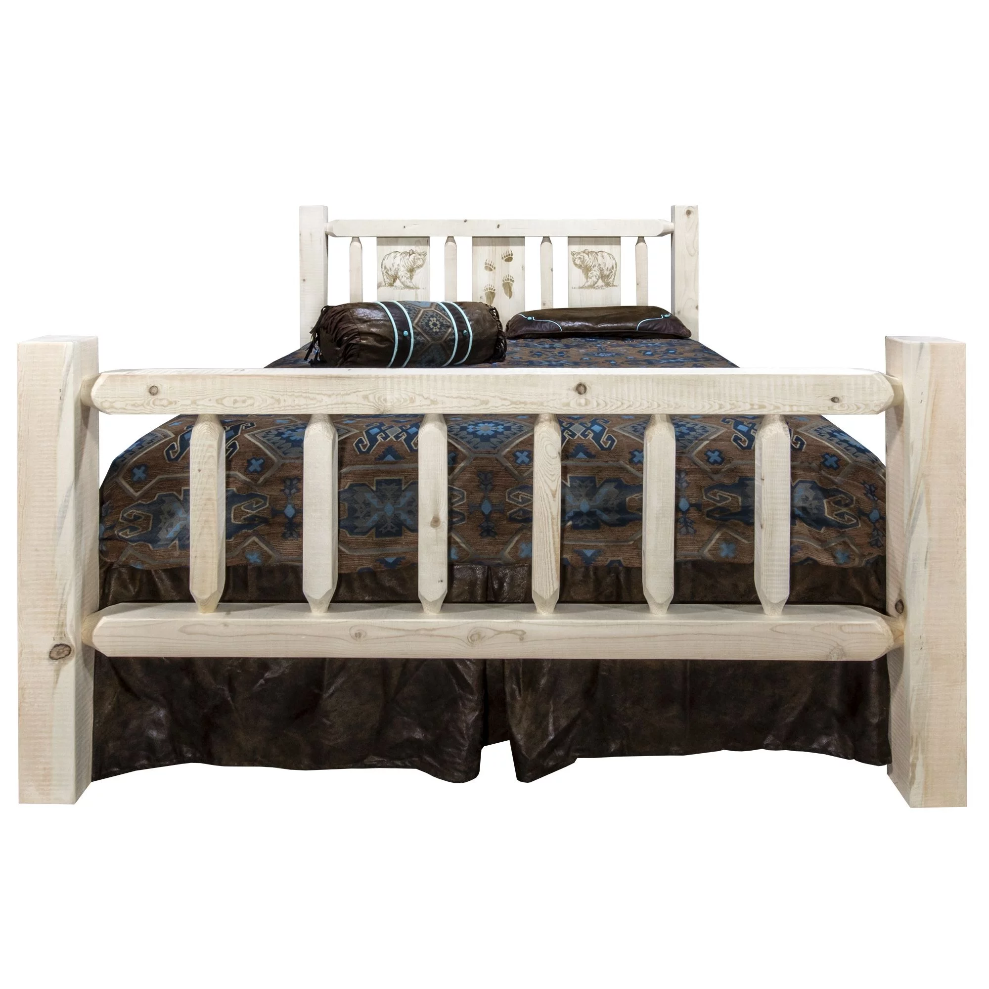 Homestead Collection Twin Bed w/ Laser Engraved Bear Design, Clear Lacquer Finish