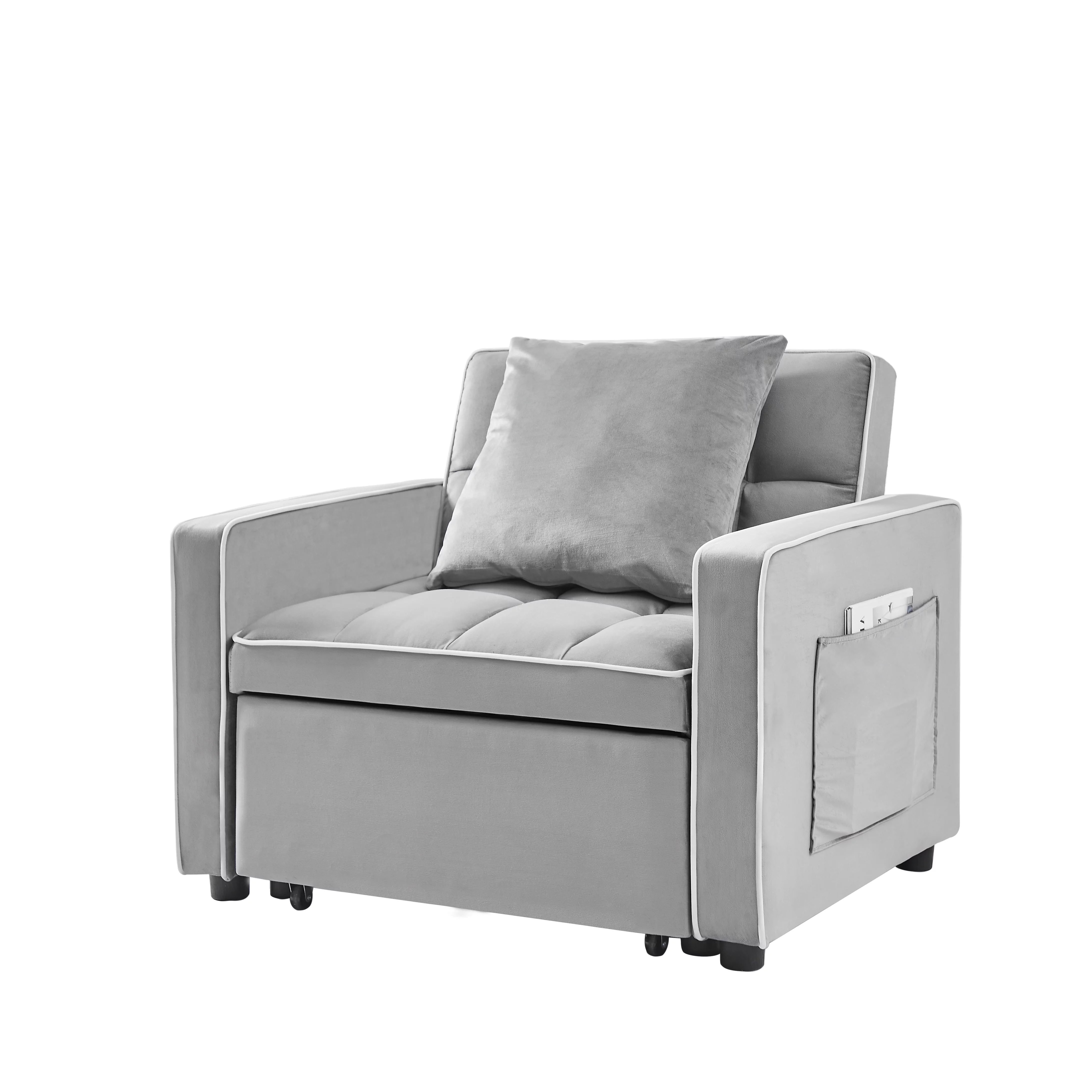 Modern Three-in-One Sofa Bed Chair - Folding Sofa Bed, Adjustable Back, Recliner, and Single Bed - Adult Chair Bed Berth in Gray
