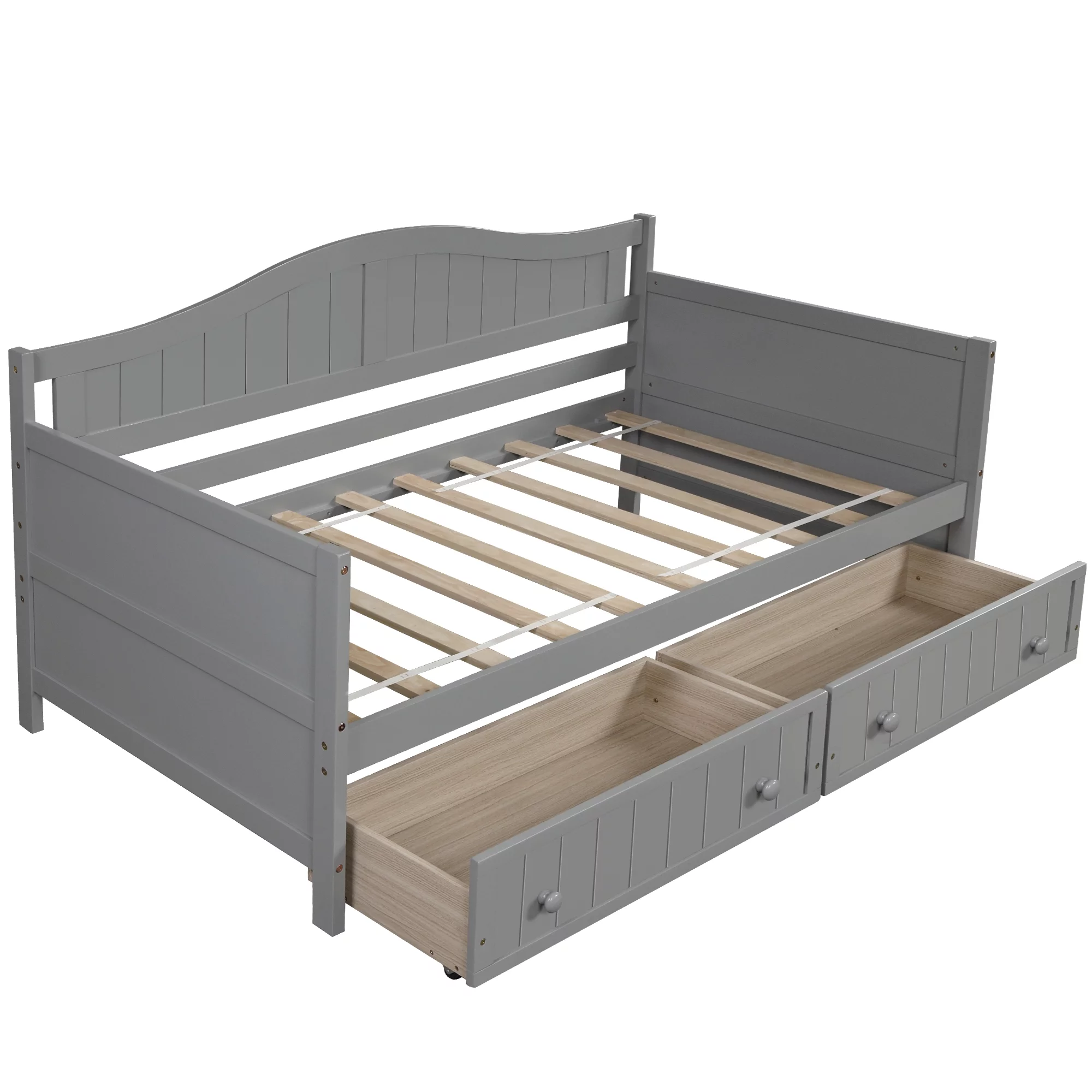 Dcenta Twin Wooden Daybed with 2 drawers, Sofa Bed for Bedroom Living Room,No Box Spring Needed,Gray