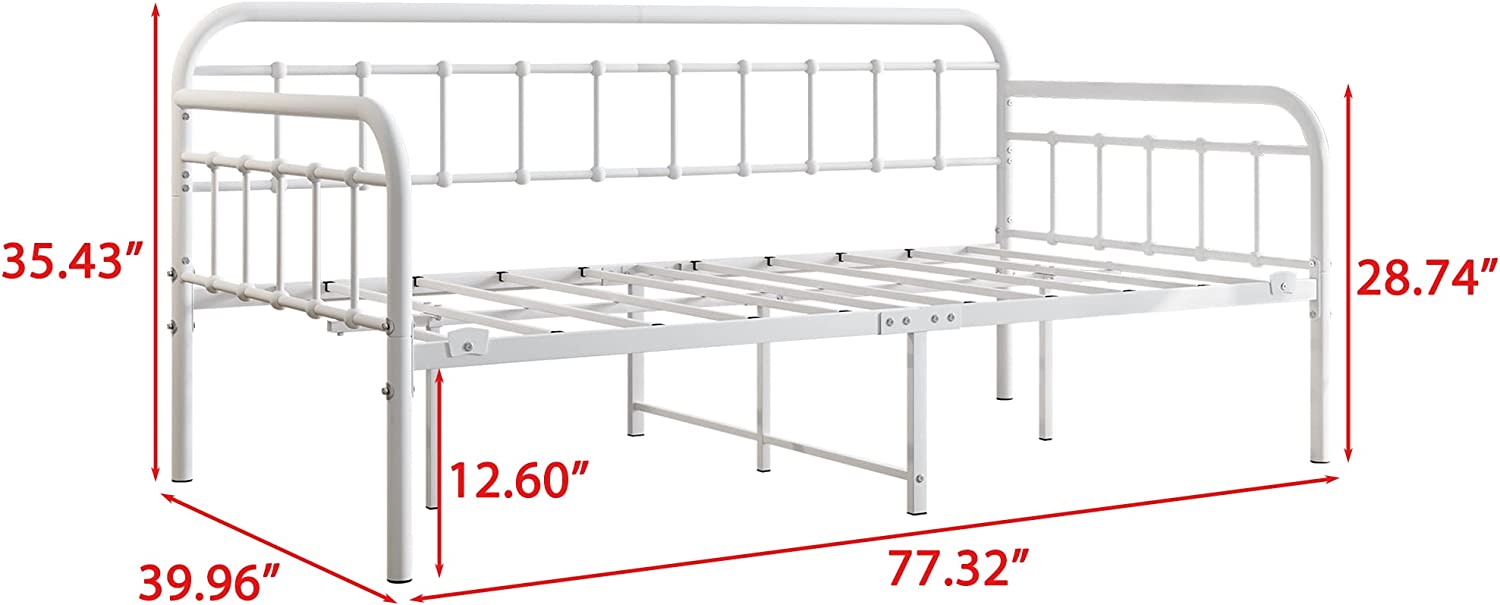 JIAH Metal Daybed Frame with Steel Slats Platform Furniture,Twin, Dark Black