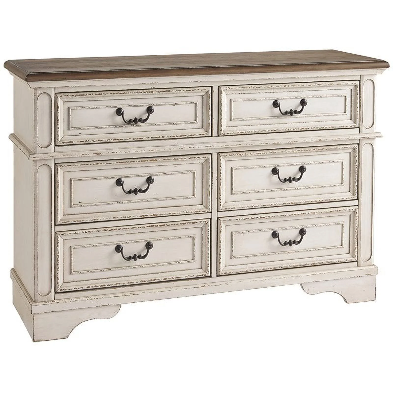 Bowery Hill 6 Drawer Double Dresser in White and Brown