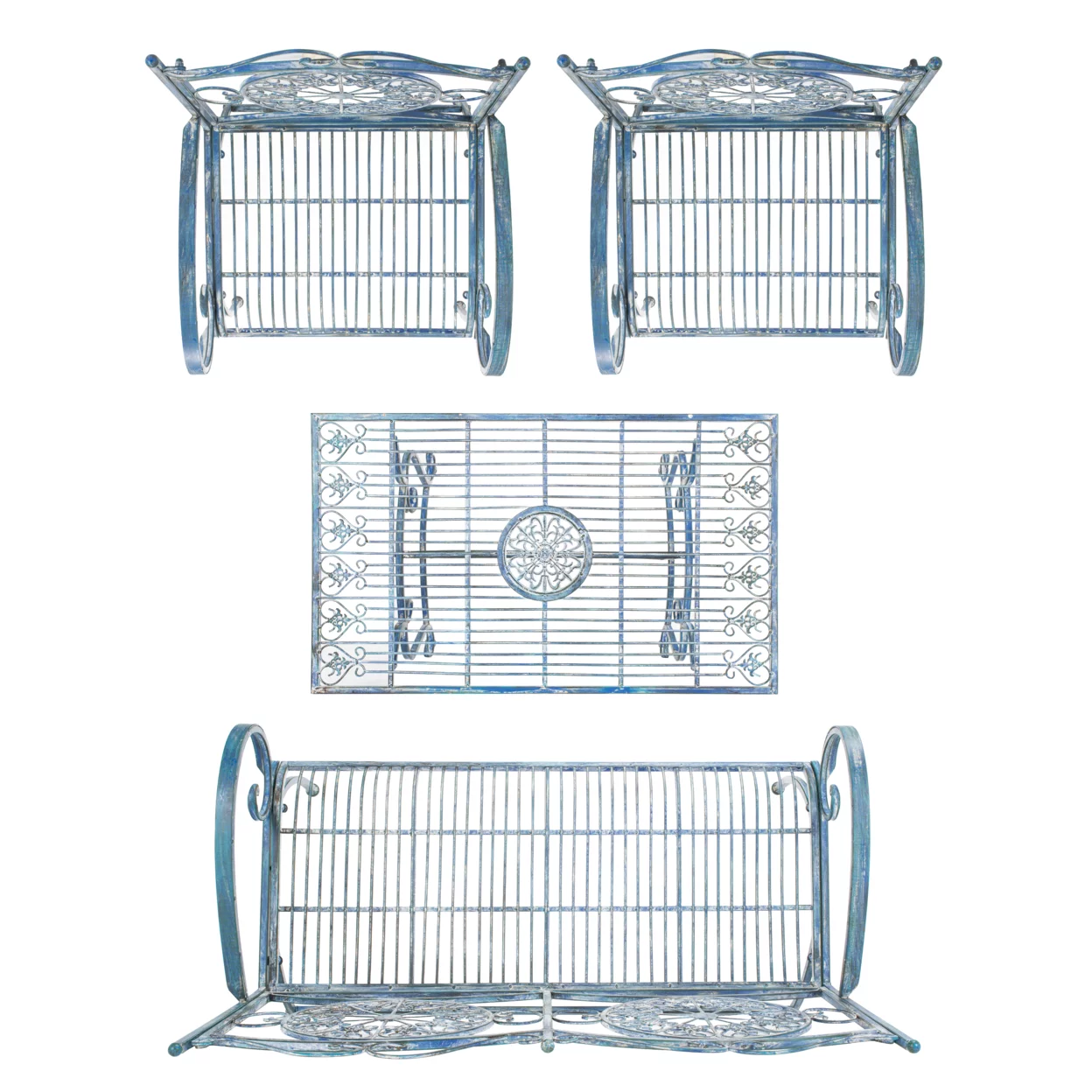 SAFAVIEH Sophie Outdoor Patio 4 Pc Conversational Set, Antique Blue