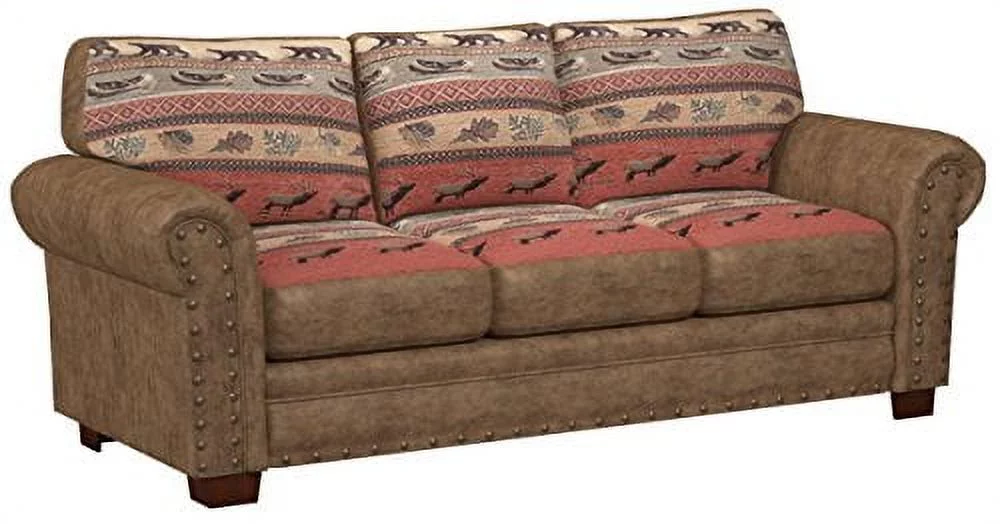 American Furniture Classics Model 8503-10 Three Seat Sierra Lodge Sofa for Adults in Brown Microfiber
