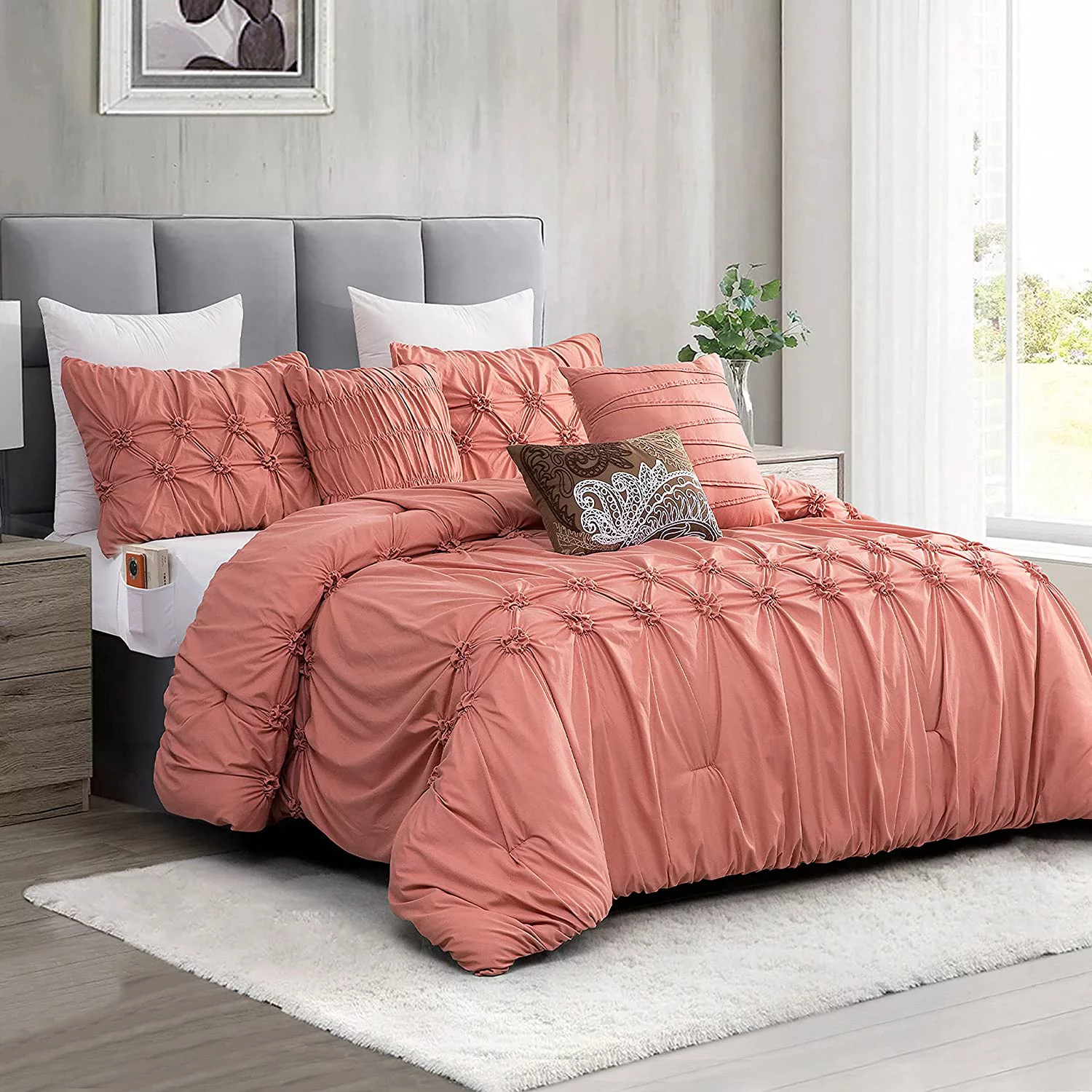 Mocassi - Ella Bedding Collection, 12PC Comforter Set with Matching Shams, Decorative Pillows, and Sheet Set, King/California King Size, Dusty Rose