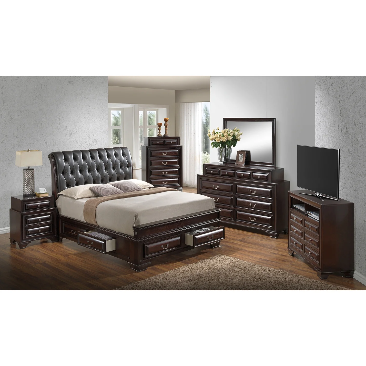 Passion Furniture PF-G8875E-FB5 LaVita Panel Bed with Drawer, Cappuccino - Full Size