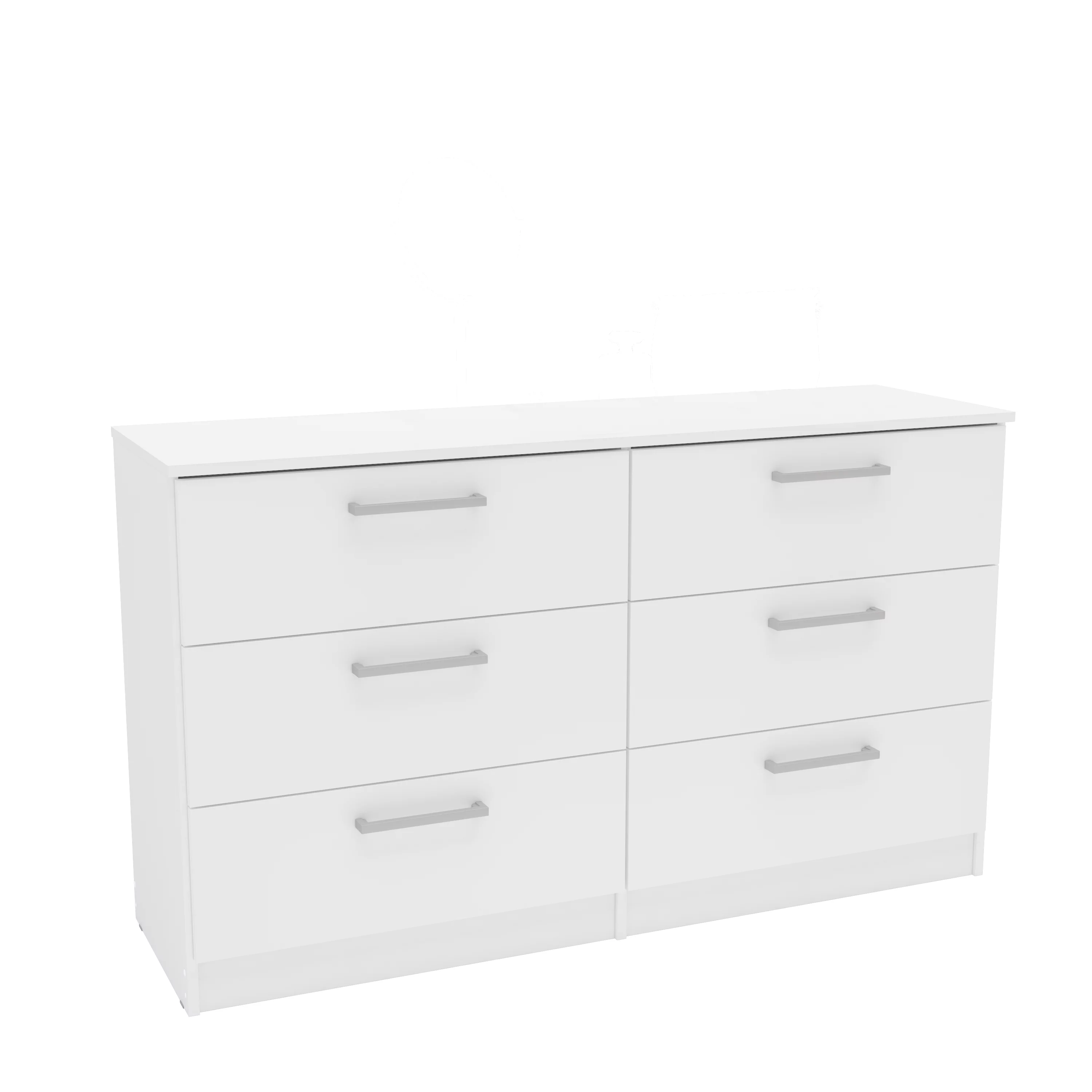 Polifurniture Juliette Modern 6 Drawer Wood Double Dresser with Metal Handles, White