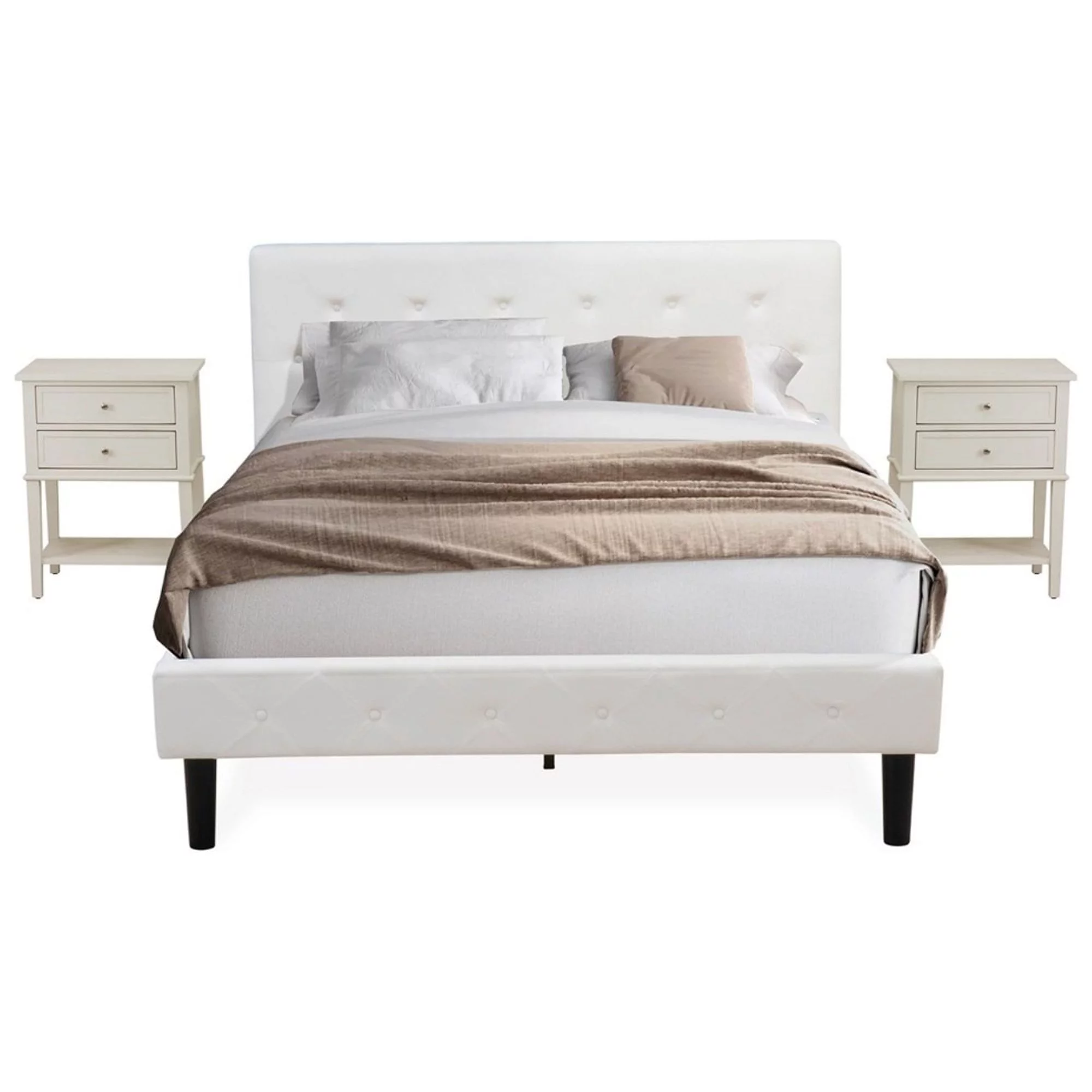 East West Furniture Nolan 3-Piece Wood Queen Bedroom Set in White/Butter Cream