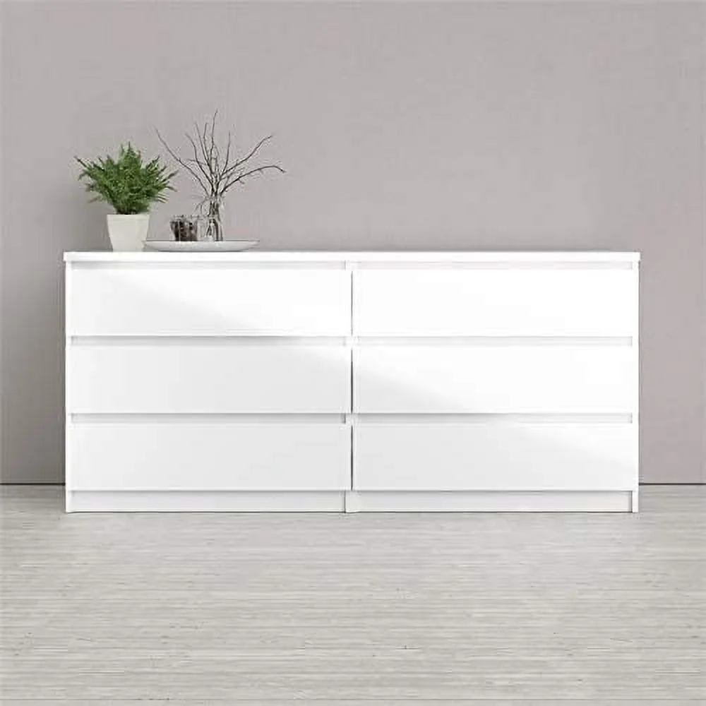 Modern Contemporary 6 Drawer Wide Double Bedroom Dresser In White High Gloss