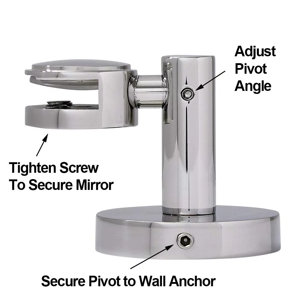 Hamilton Hills Round Polished Silver Pivot Mirror Clips Hardware Tilting Anchors