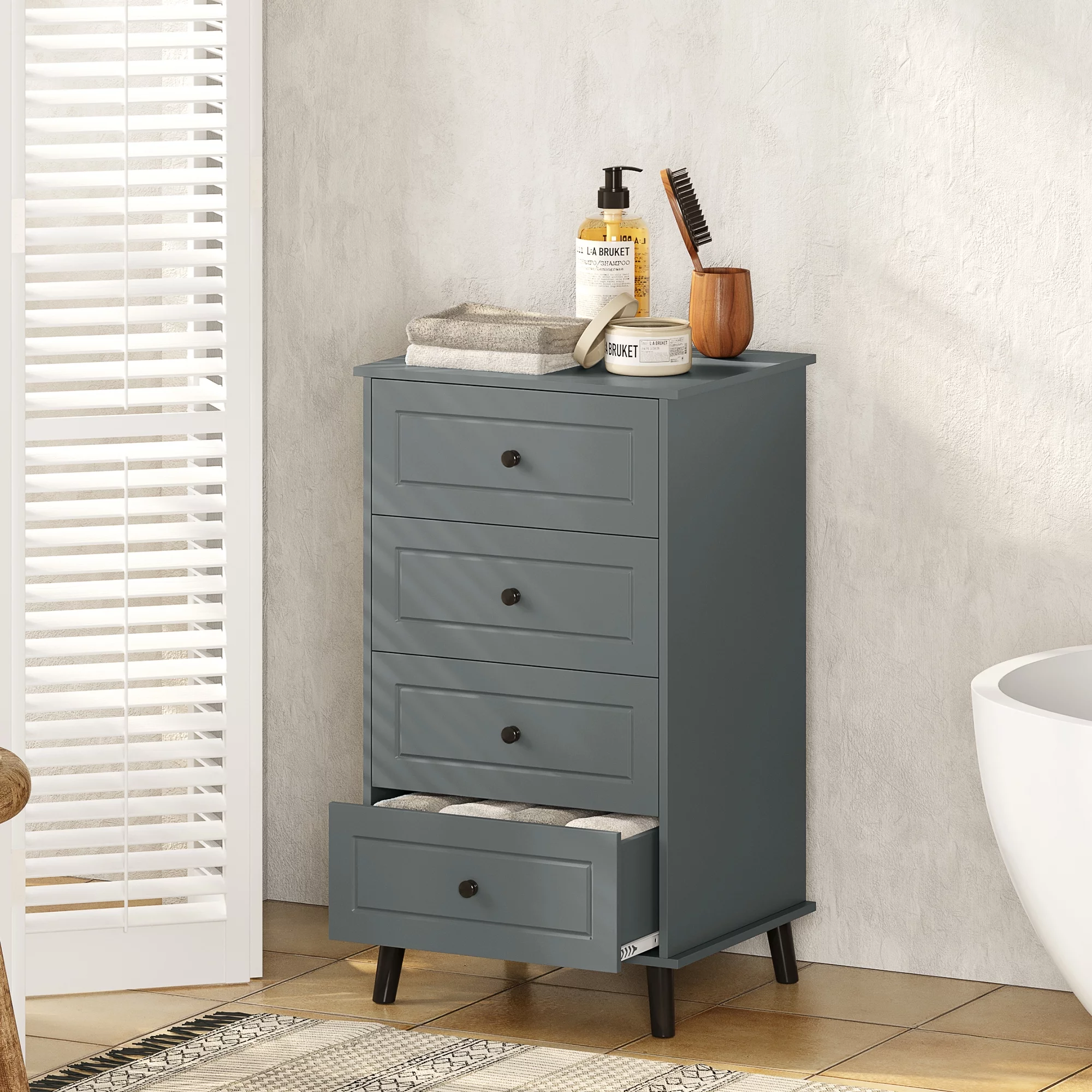 4 Drawer Dresser & Chests of Drawers, Tall Storage Dresser Wood Organizer Unit, Small Chester Drawers for Narrow/Small Spaces, Lingerie Chest Grey Dresser for Bedroom, Living Room,Closet