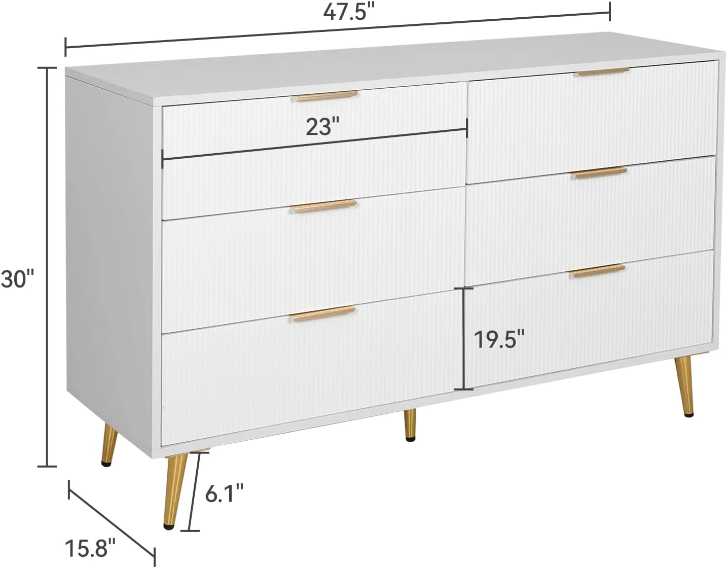 YOJFOTOOU. 6 Drawers Dresser for Bedroom White Long Dresser Organizers Chests of Drawers with Storage Wide TV Dresser Stand for up to 55