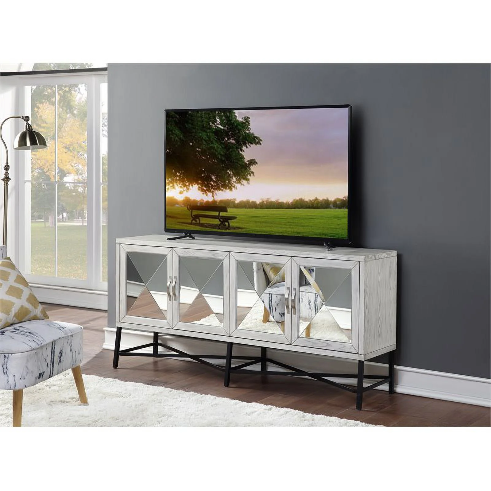 Pemberly Row Modern / Contemporary Hazy White Four Door Credenza