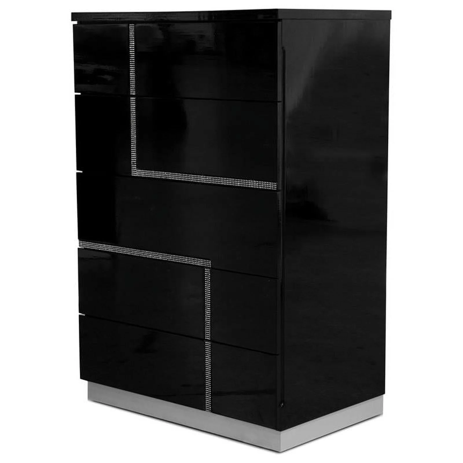 Bowery Hill Wood 5-Drawer Bedroom Chest in Black High Gloss