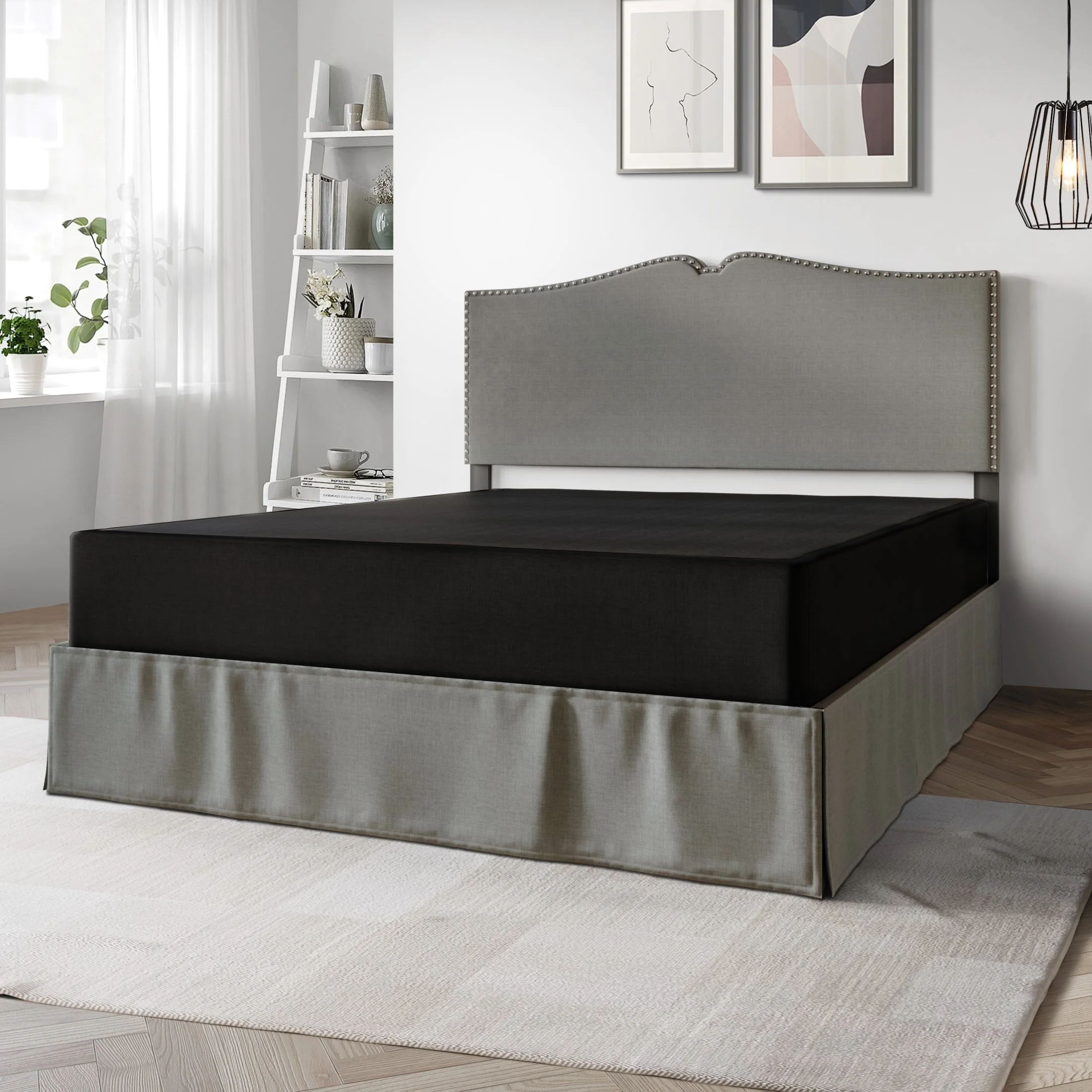 CraftPorch Solid Wood 8-Inch Box Spring Foundation with Wood Slats with Black Linen Cover Twin