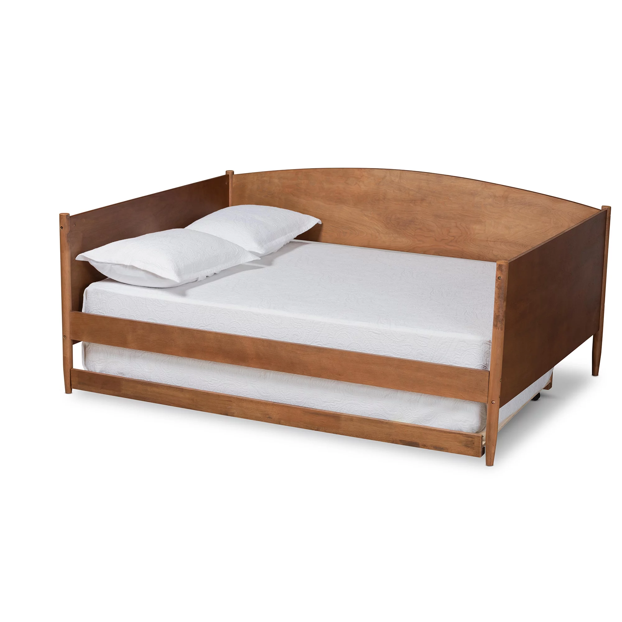 Baxton Studio Veles Mid-Century Wood with Trundle Daybed, Full, Ash Walnut