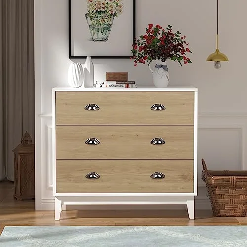 LNboomLife Dresser for Bedroom with 3 Drawers  15.75" D x 31.5" W x 36.2" H Modern Wood Chest of Drawer  3 Drawer Dresser with   Mid Century Herringbone Organizer Bedroom  for