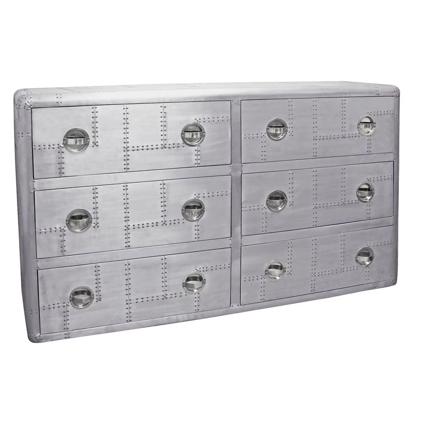 Pilot 6-Drawer Dresser with Hatch pulls in Silver Aluminum and Solid Wood