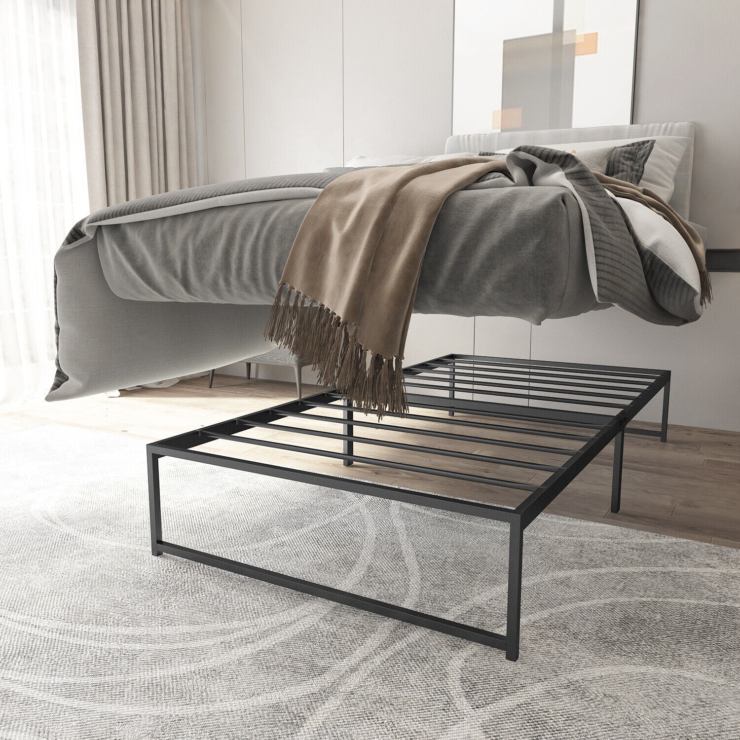 Sturdy Steel Twin Size Platform Bed Frame for Comfortable and Durable Bedroom Mattress Foundation