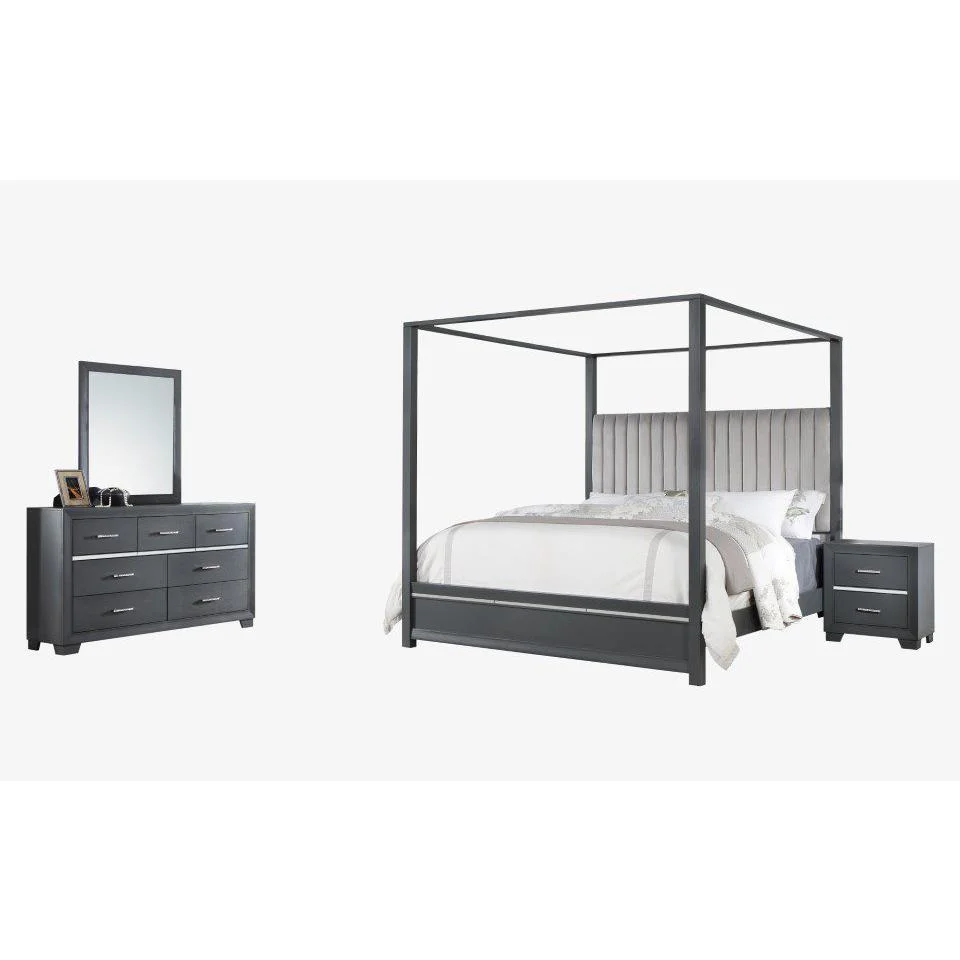 Pendry Studio Abrie Tall Canopy Velvet Channeled 4pc King Bedroom Set