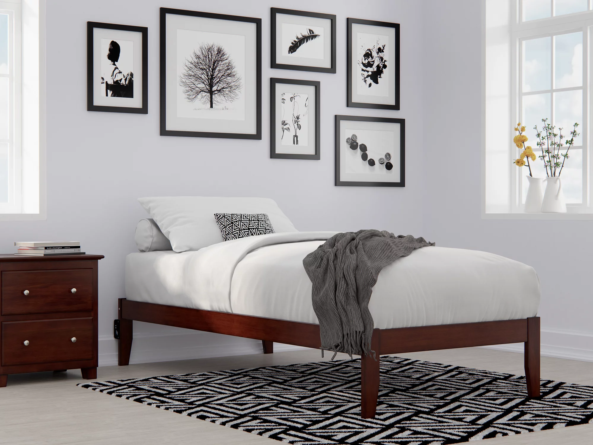 Colorado Twin Extra Long Bed with USB Turbo Charger in Walnut