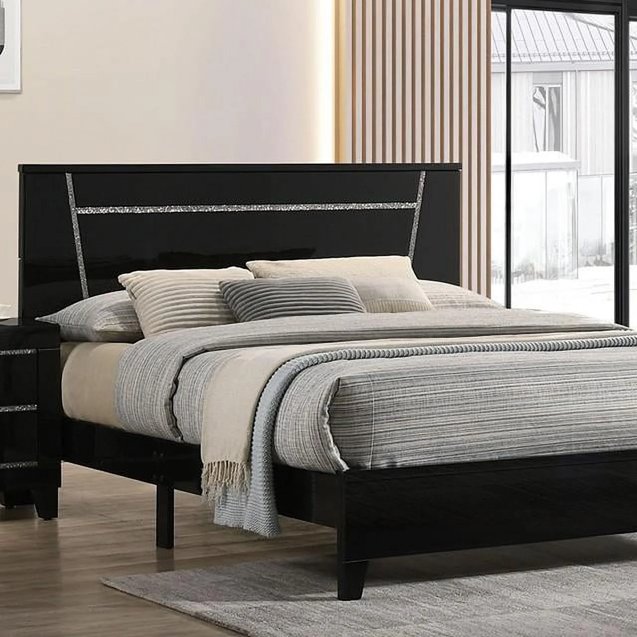 Contemporary Black Solid Wood Full Bedroom Set 6pcs FOA FOA7038BK Magdeburg