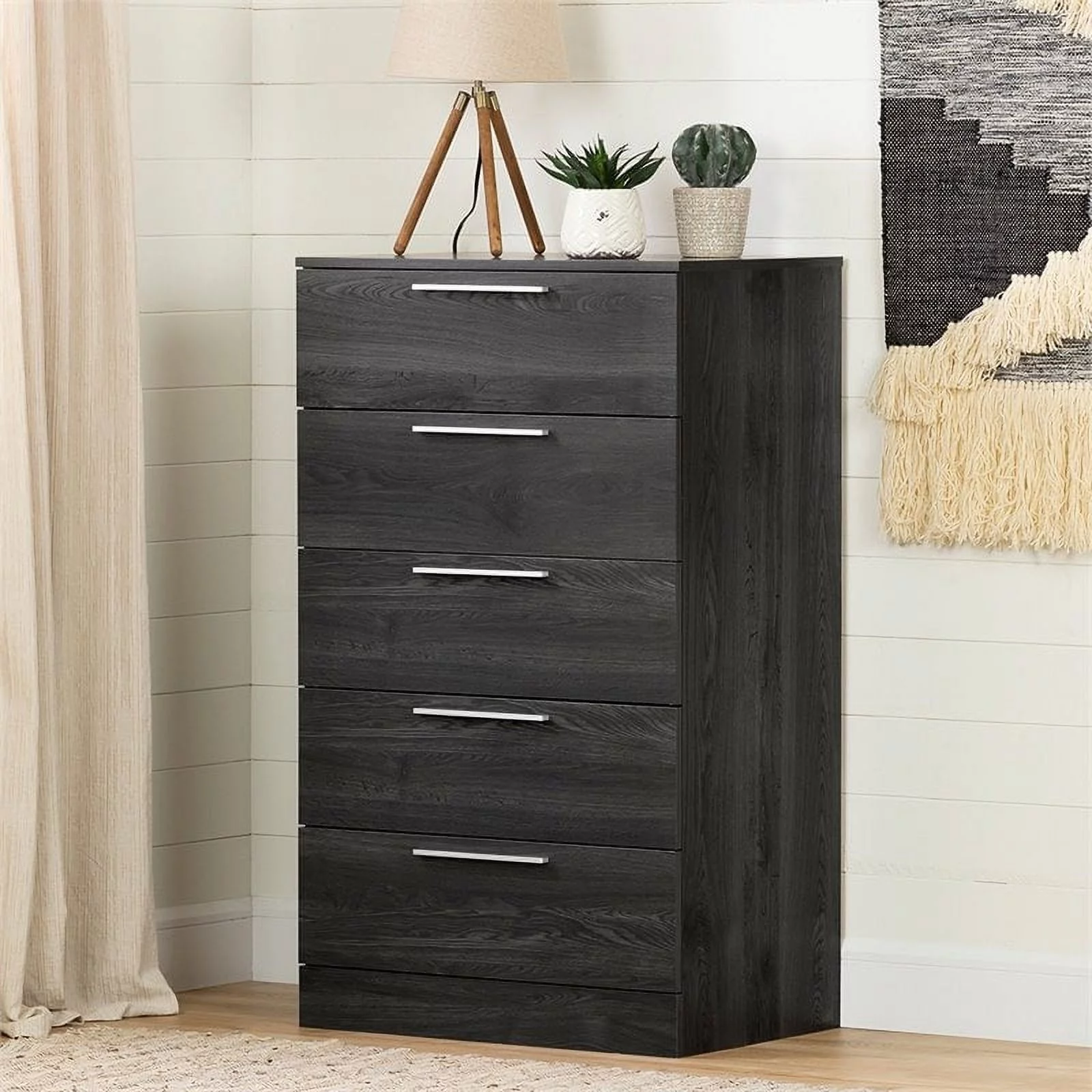 Pemberly Row Traditional 5-Drawer Wood Single Chest in Gray Oak