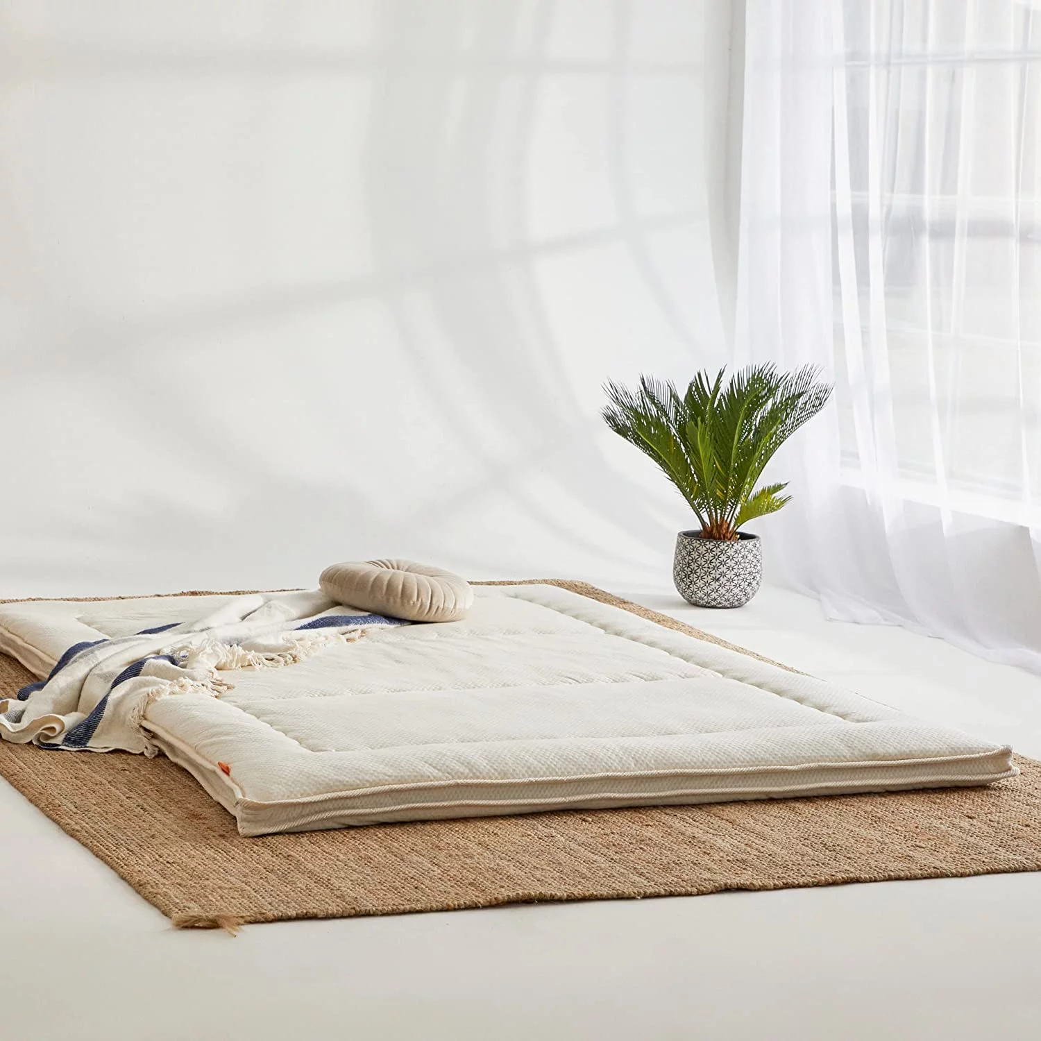 WoW Futon Japanese Floor Mattress | Shikibuton Futon Mattress 100% Cotton Cover | Thicken Tatami Mat Sleeping Pad | Memory Foam Mattress Topper | Foldable, Portable, Rollup for Camping, Guest, Travel