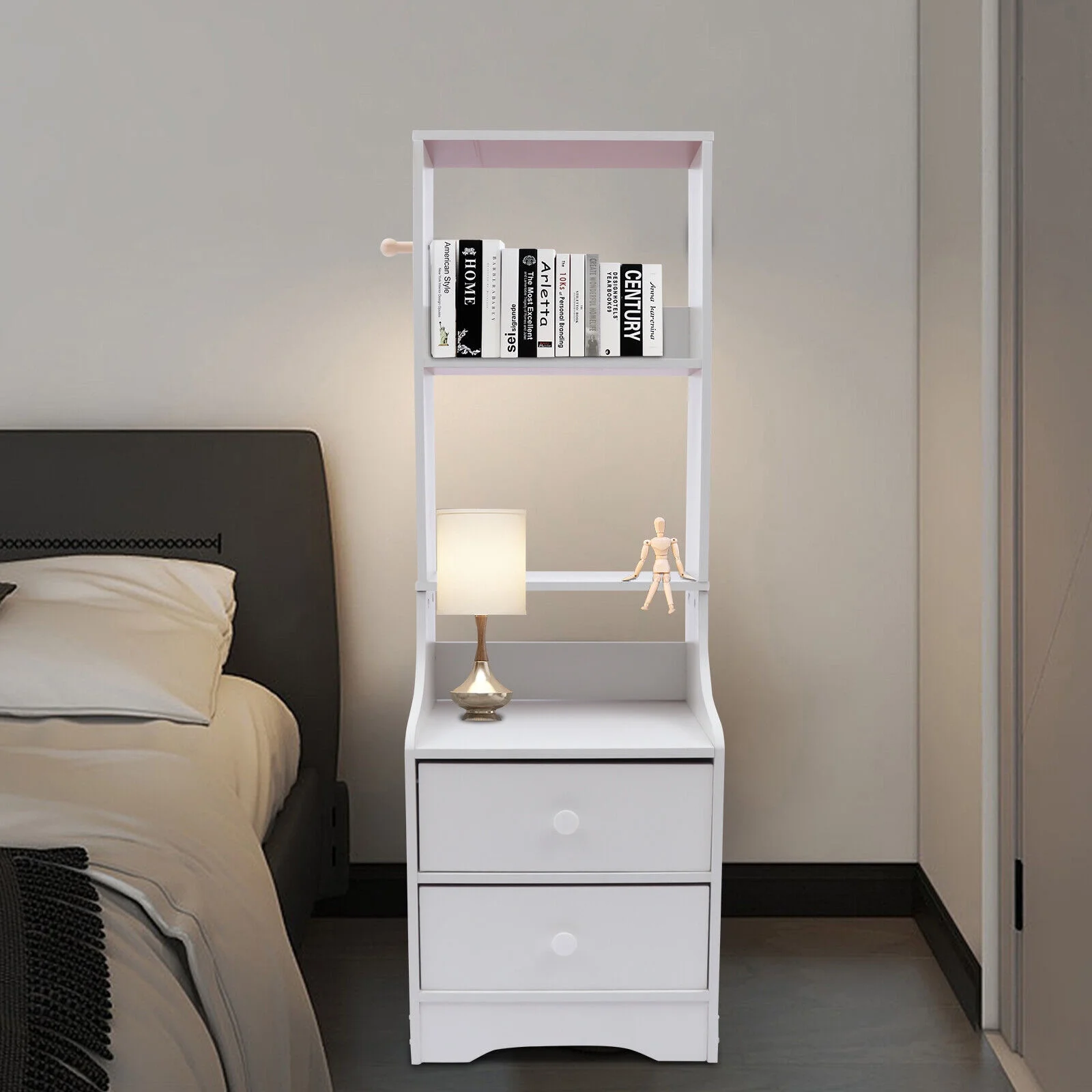 ZhdnBhnos 2 Drawers Dresser with Top Open Storage Shelf Nightstand End Bedside Table for Bedroom Living Room (3 Layers,White)