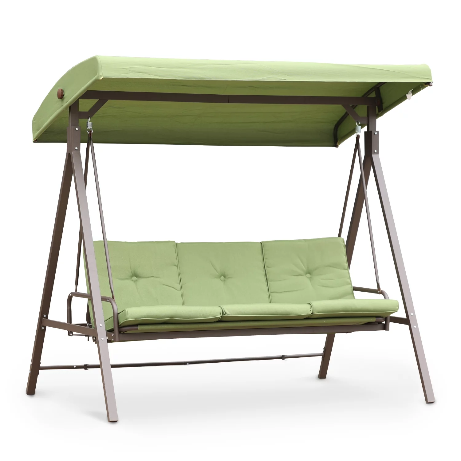 Aoodor Outdoor Converting Patio Porch Swing Bed with Adjustable Canopy, with Removable Olefin Cushions, 3 Seater - Green
