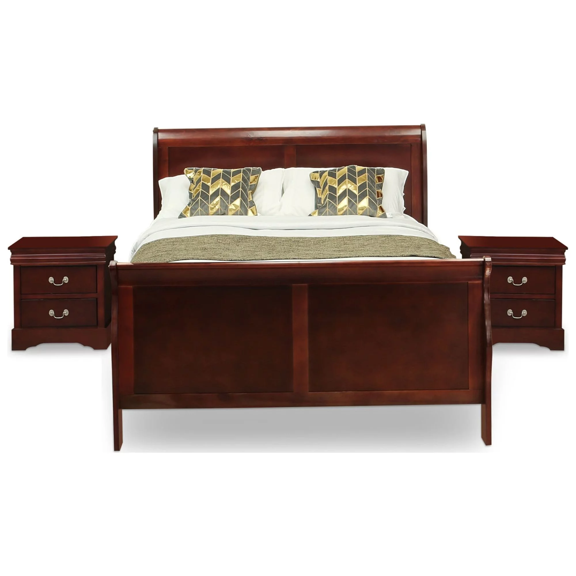 East West Furniture Louis Philippe 3 Piece Queen Size Bedroom Set in Phillip Walnut Finish with Queen Bed,2 Nightstands