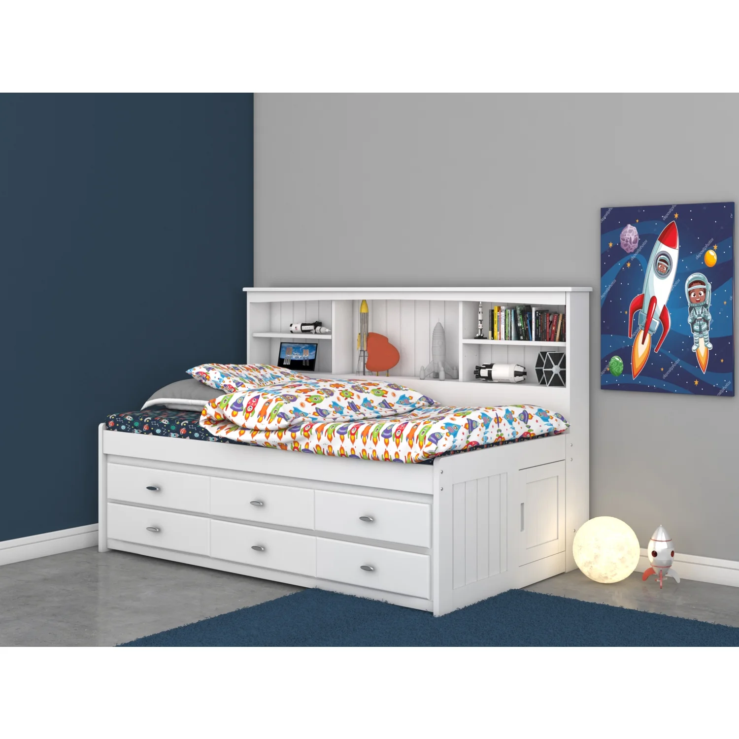 OS Home and Office Furniture 80222K6-22 Solid Pine Bookcase Daybed Casual White