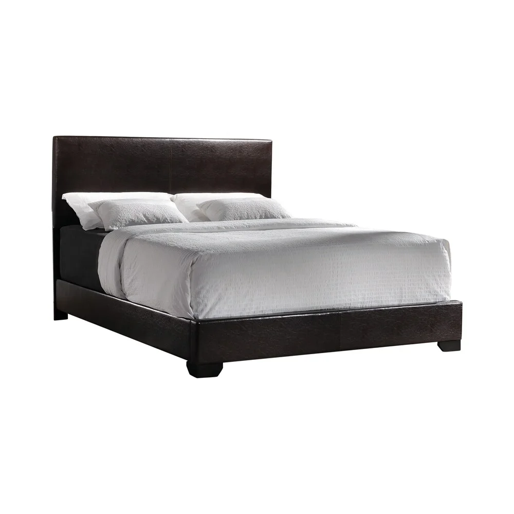 Contemporary Style Leatherette California King Size Panel Bed, Dark Brown