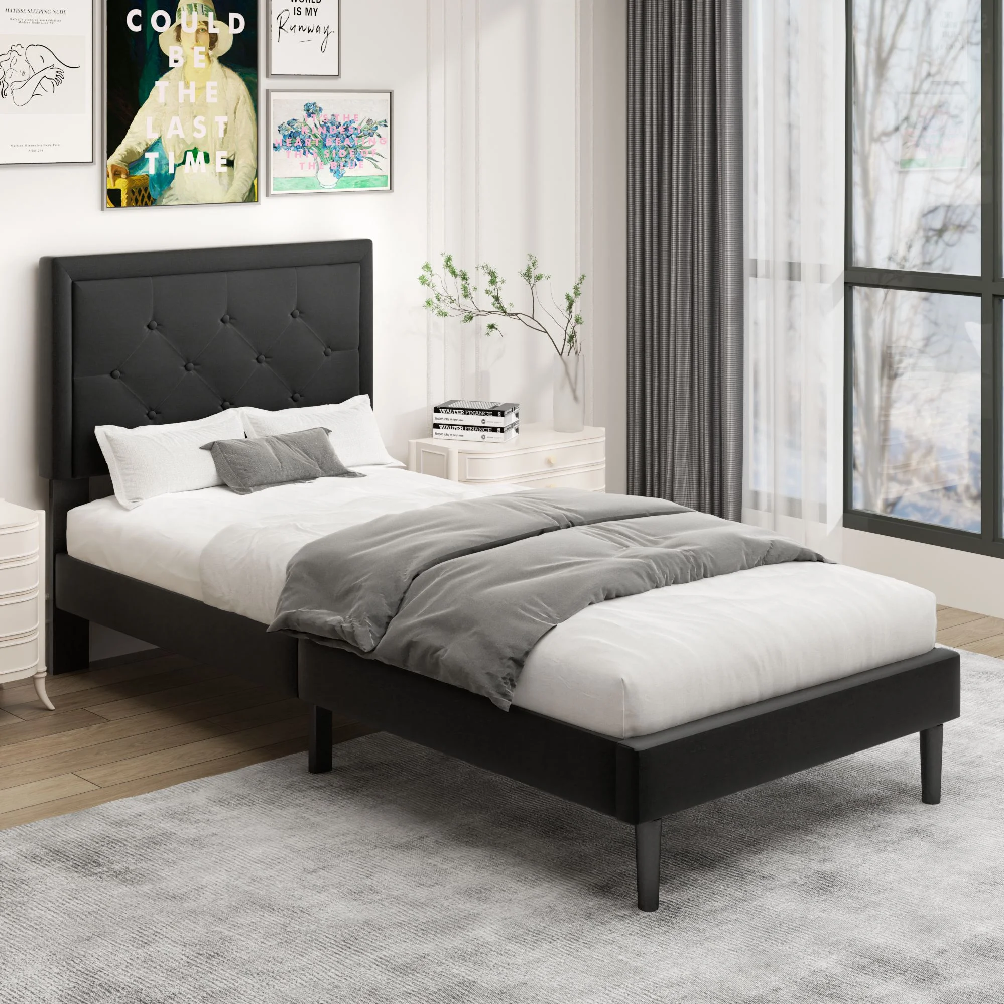 TOBILI Light Blue Wood Frame Twin Platform Bed