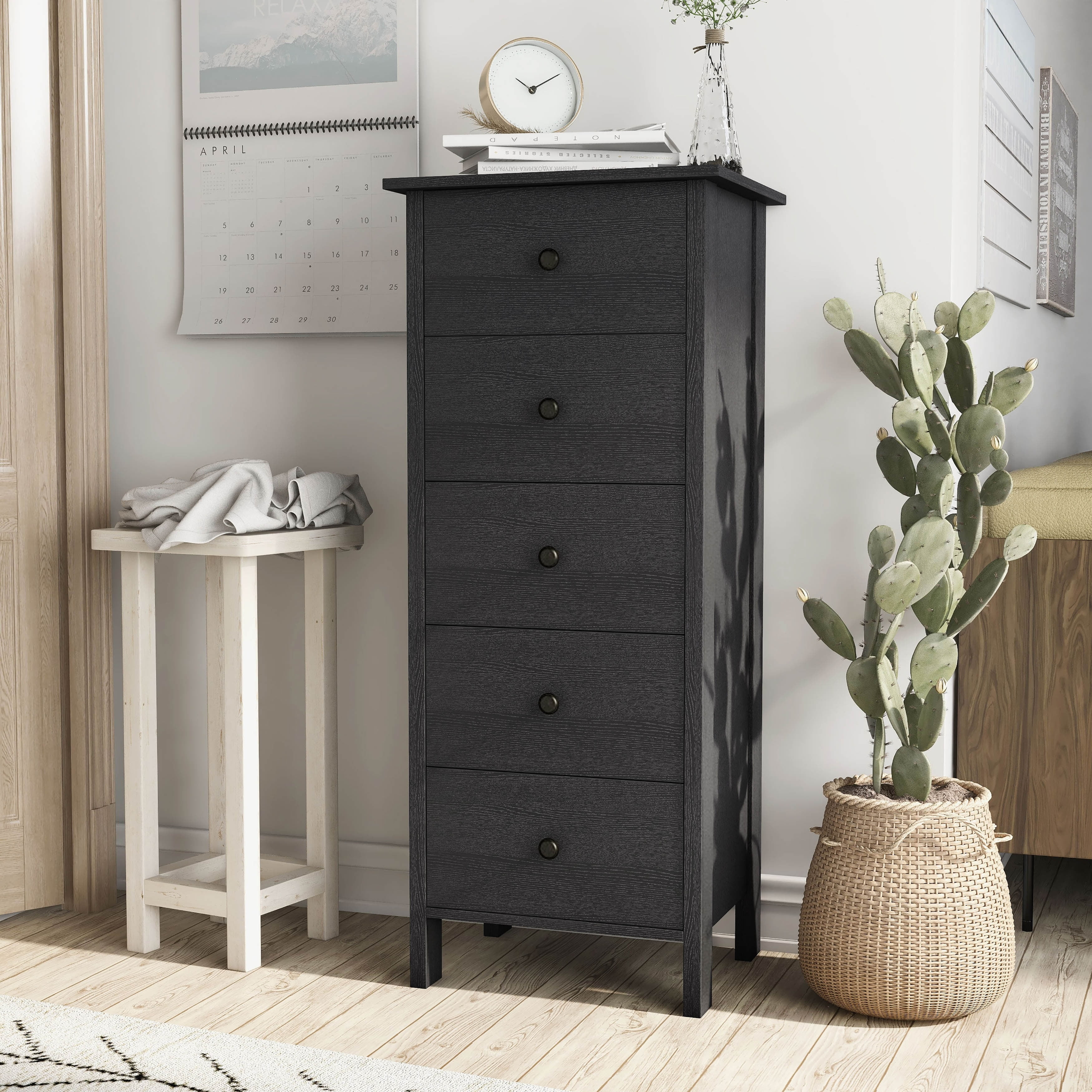 Denhour DH BASIC Transitional 5-Drawer Neutral Chest by  Black