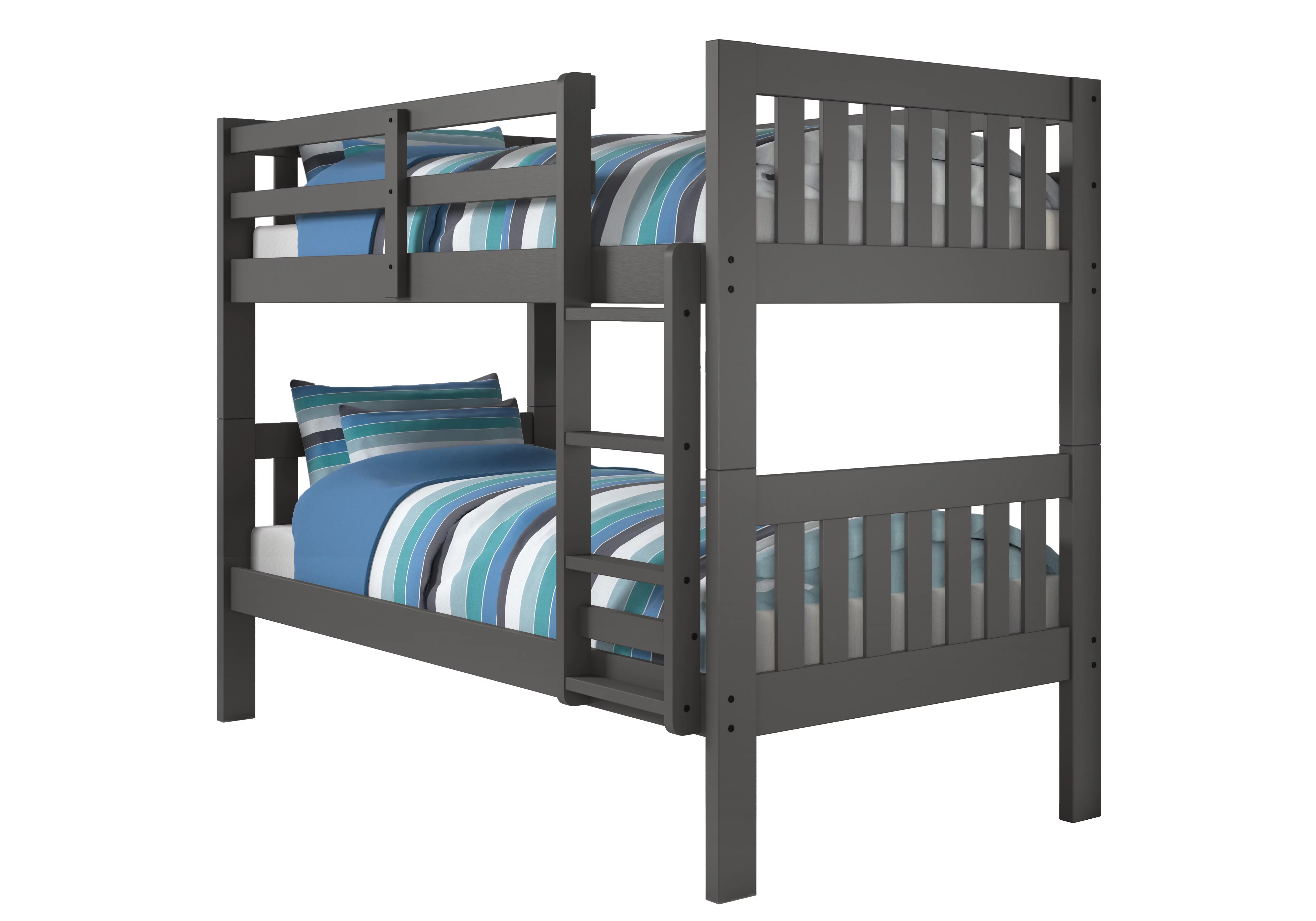 Donco Kids Twin over Twin Solid Wood Mission Bunk Bed in Dark Gray