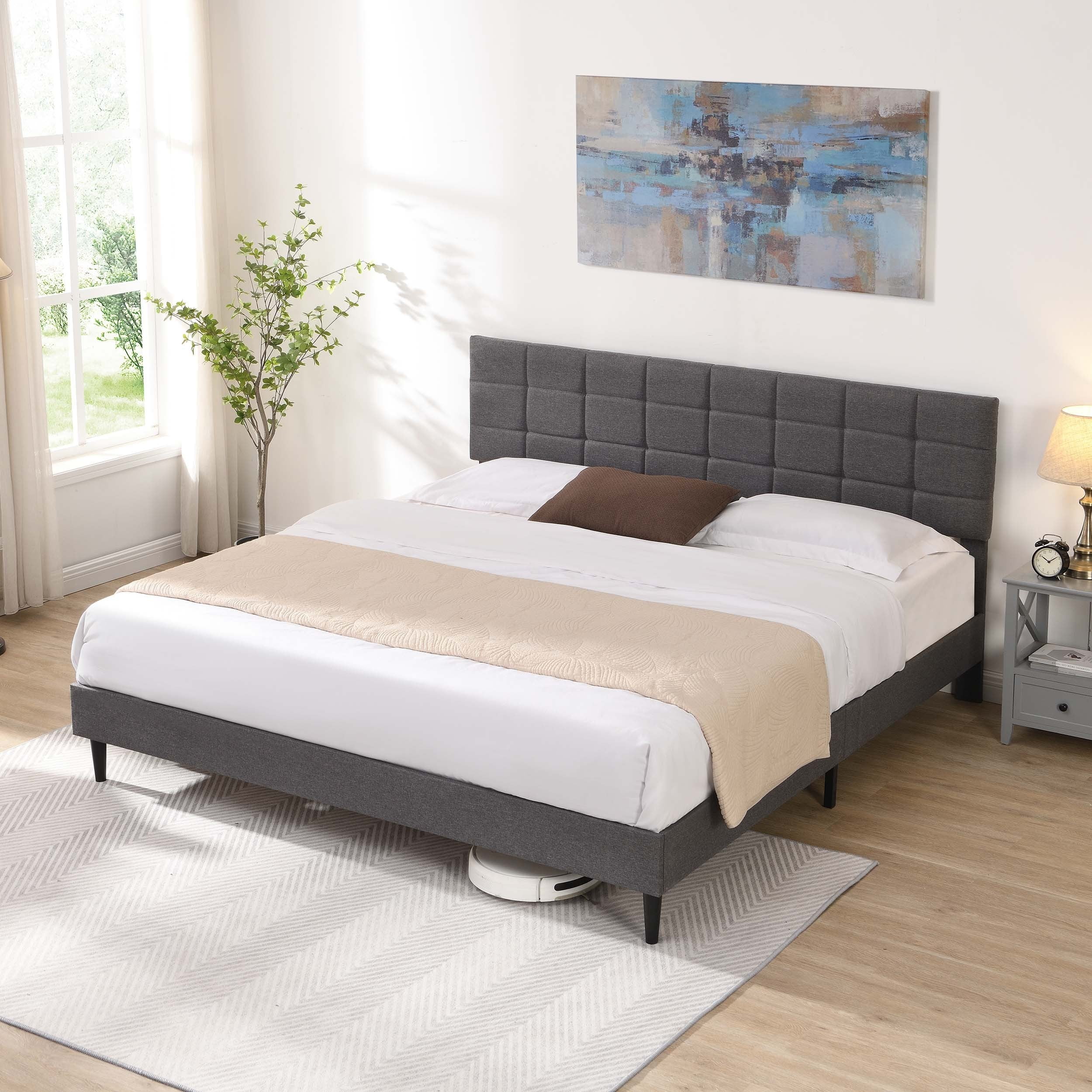 Elegant King Size Platform Bed Frame - Grey