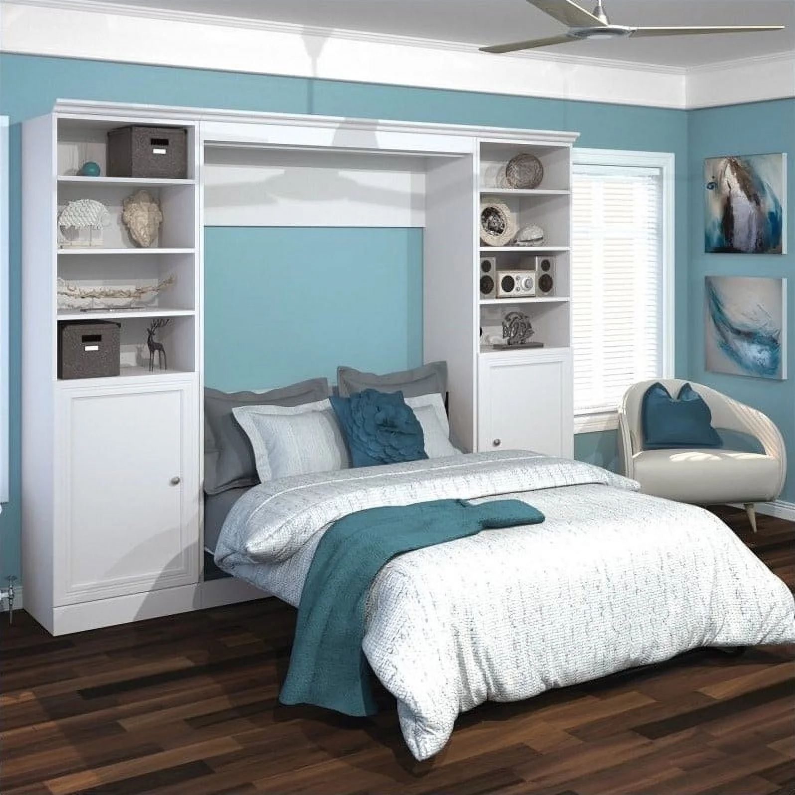 Atlin Designs Contemporary Wood Full Murphy Bed & 2 Organizers w/ Doors in White