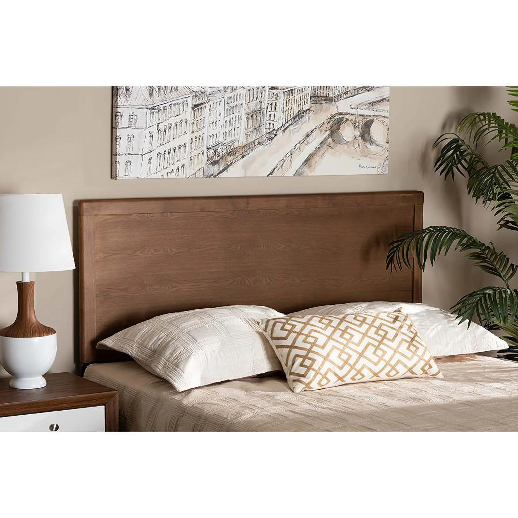 Alan Modern and Contemporary Transitional Ash Walnut Finished Wood Queen Size Headboard
