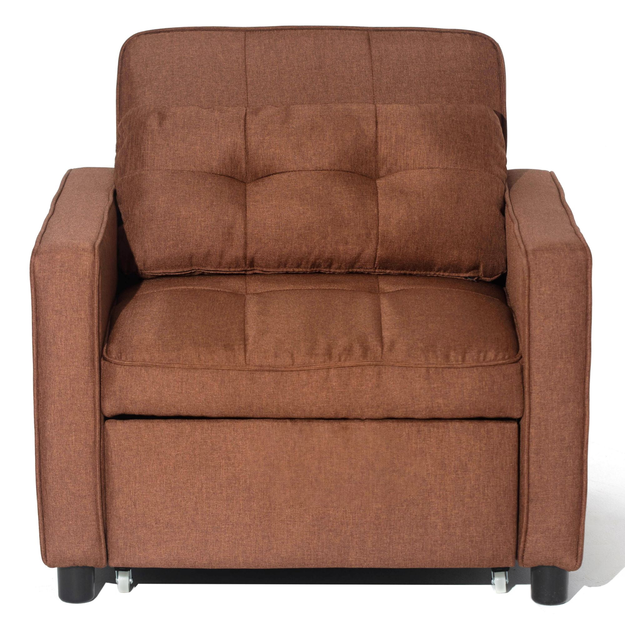 Daybed Convertible Chair Bed Sofa Sleeper 3-in-1 for Adults Single Adjustable Chair with Pillow and Pocket Linen Fabric Modern Arm Chair Brown