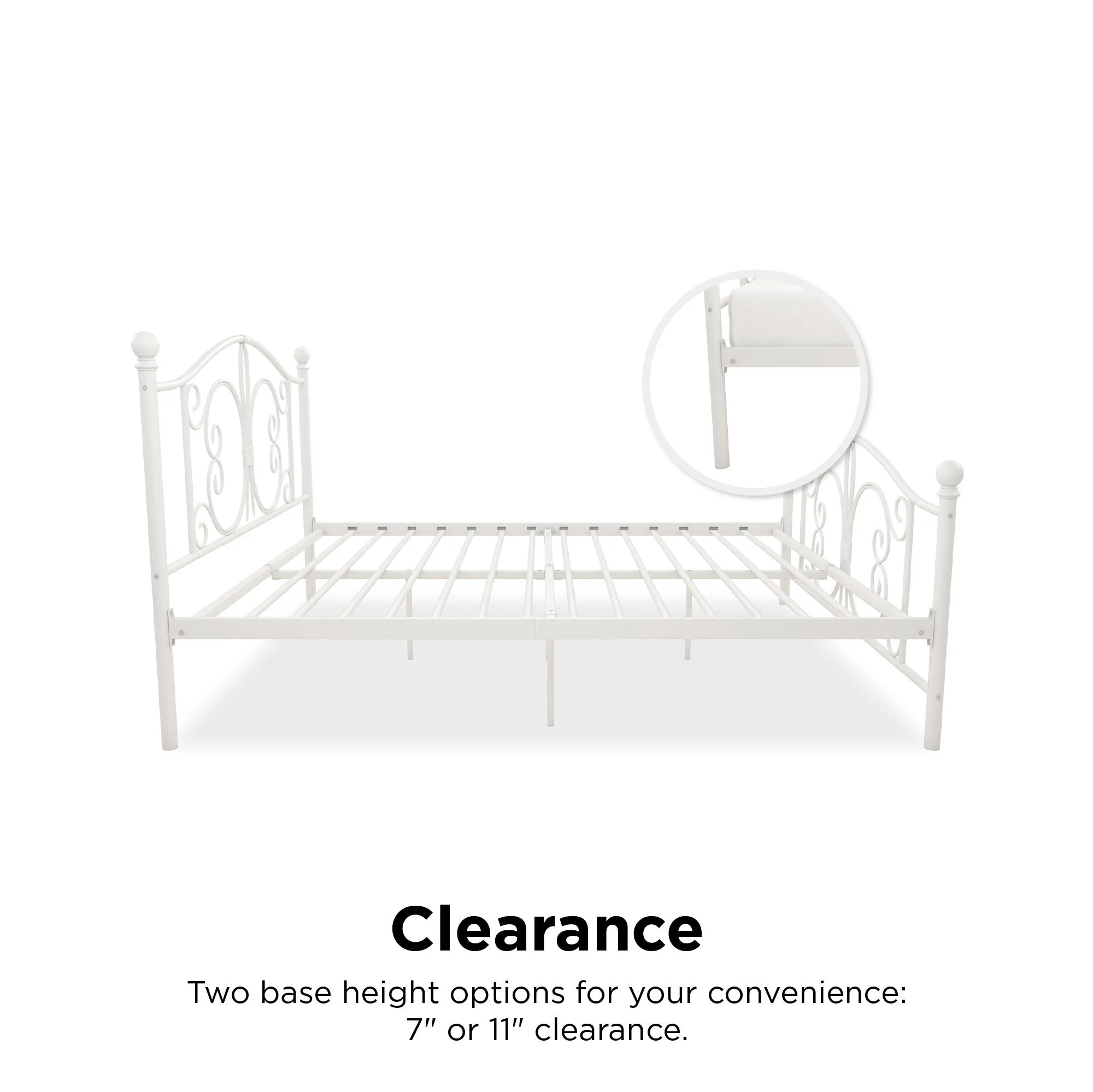 DHP Bombay Metal Platform Bed Frame with Headboard, Queen, White