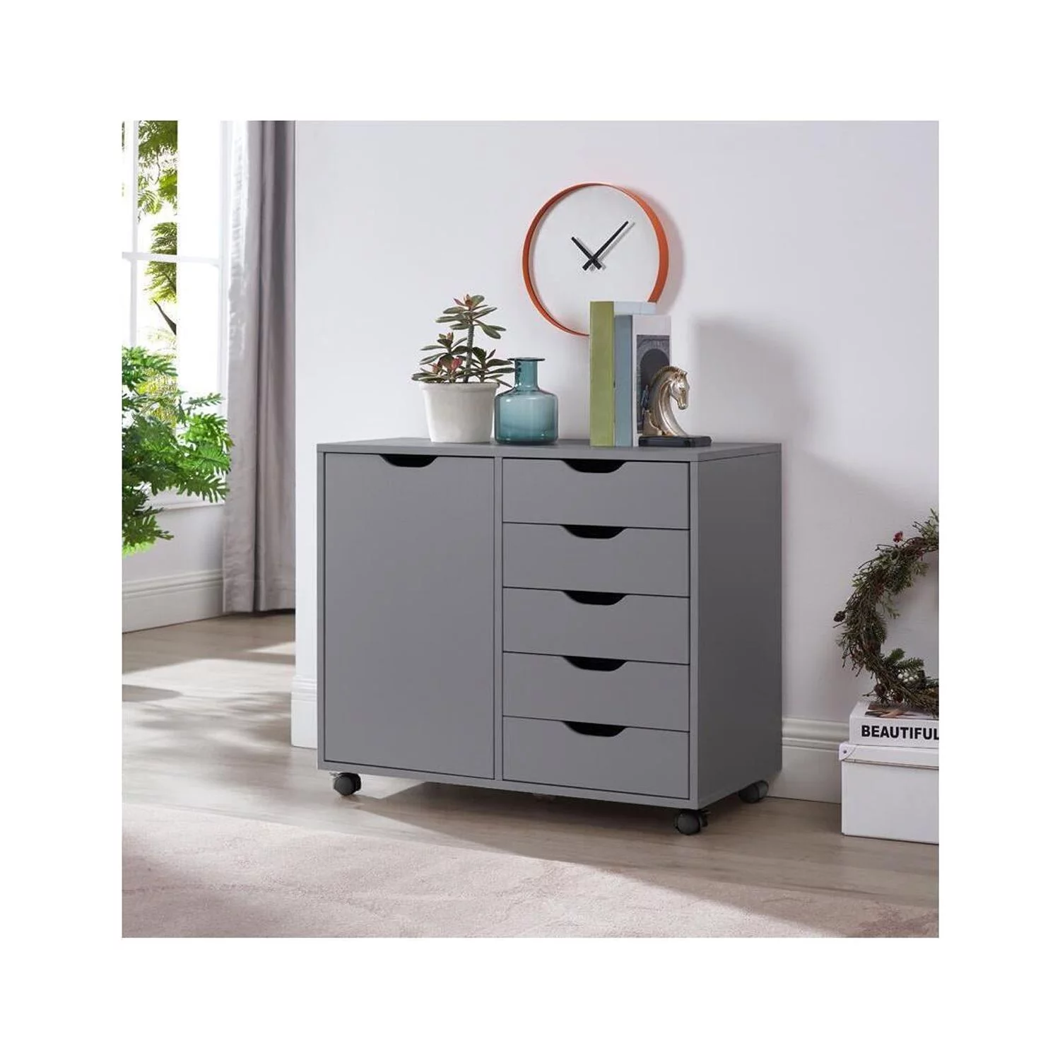 Accent Chest 7-Drawer Office Storage Cabinet by Naomi Home - Color: Gray, Size: 5 Drawer with Shelf