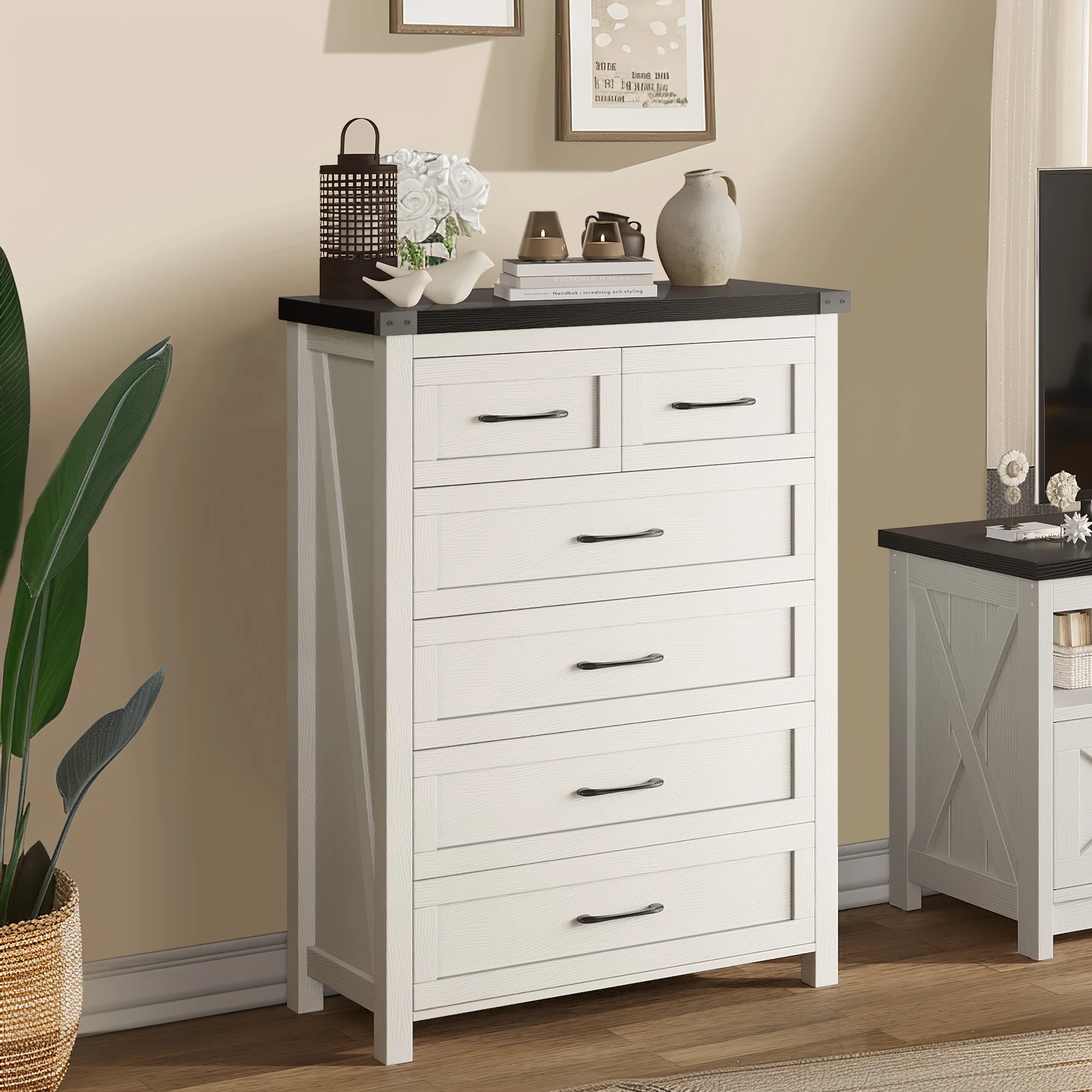 DWVO 6 Drawer Vertical Dresser, Wood Chest of Drawers Storage Cabinet, 6 Drawer Dresser storage organizer for Bedroom, Living Room, Hallway, Nursery, White