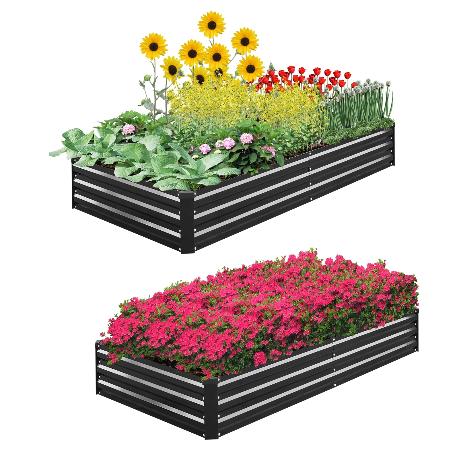 Galvanized Raised Garden Bed 2-Pack - Metal Raised Bed Garden Kit 8'x4'x1' for Flower Planters, Vegetables Herb