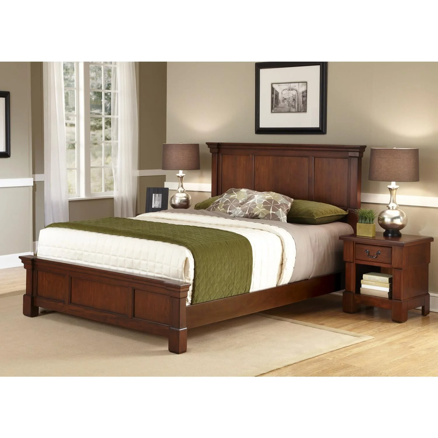 Homestock Vintage Visions Brown Wood Queen Bed And Nightstand