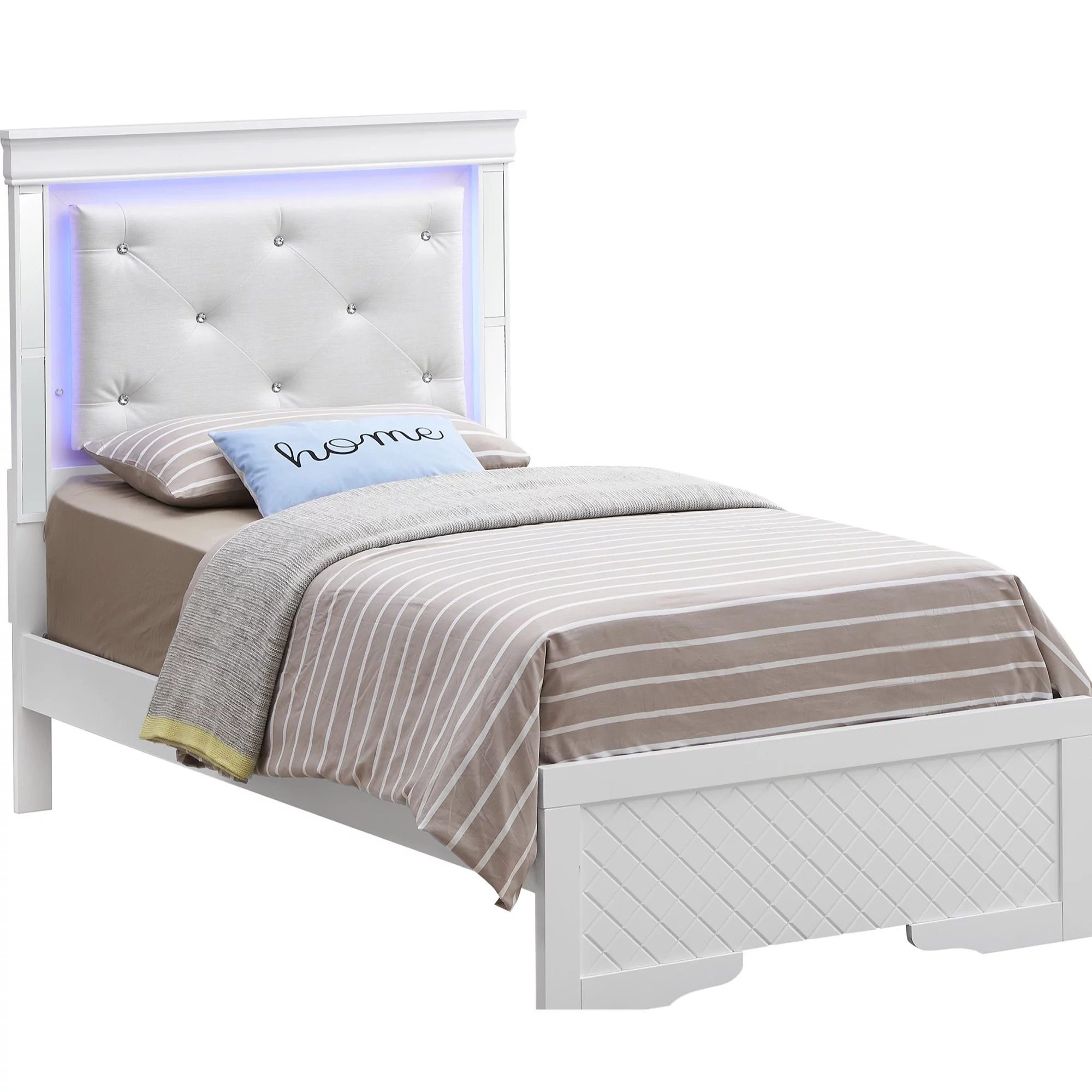 Passion Furniture  Verona Silver Champagne Twin Panel Beds