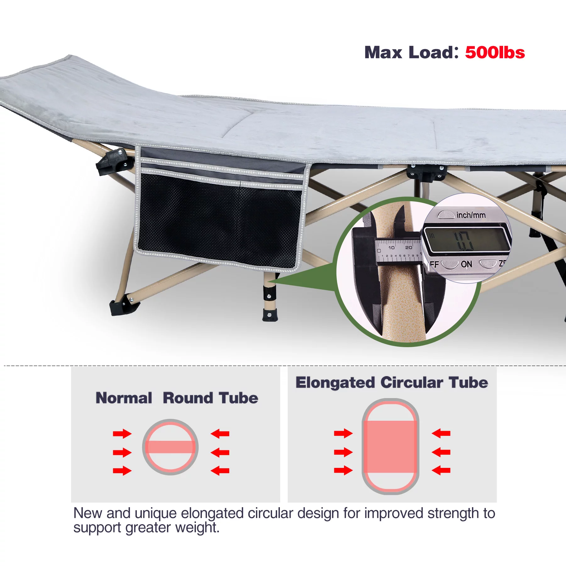 REDCAMP Folding Camping Cots with Pad for Adults, Portable Heavy Duty Sleeping Cots Camp Beds with Carry Bag for Outdoor Office Home, Gray