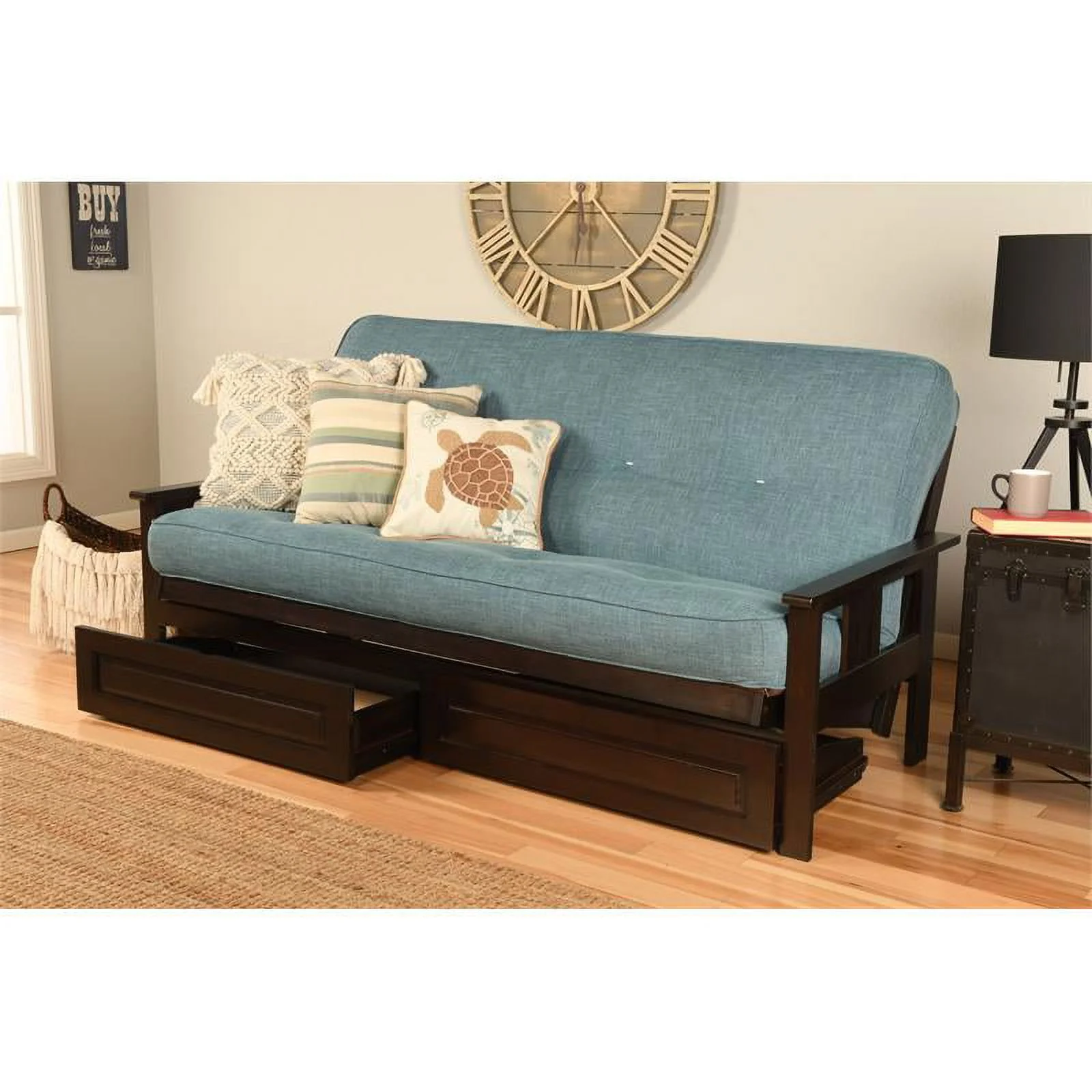Kodiak Furniture Monterey Full Frame with Linen Fabric Mattress in Espresso/Blue