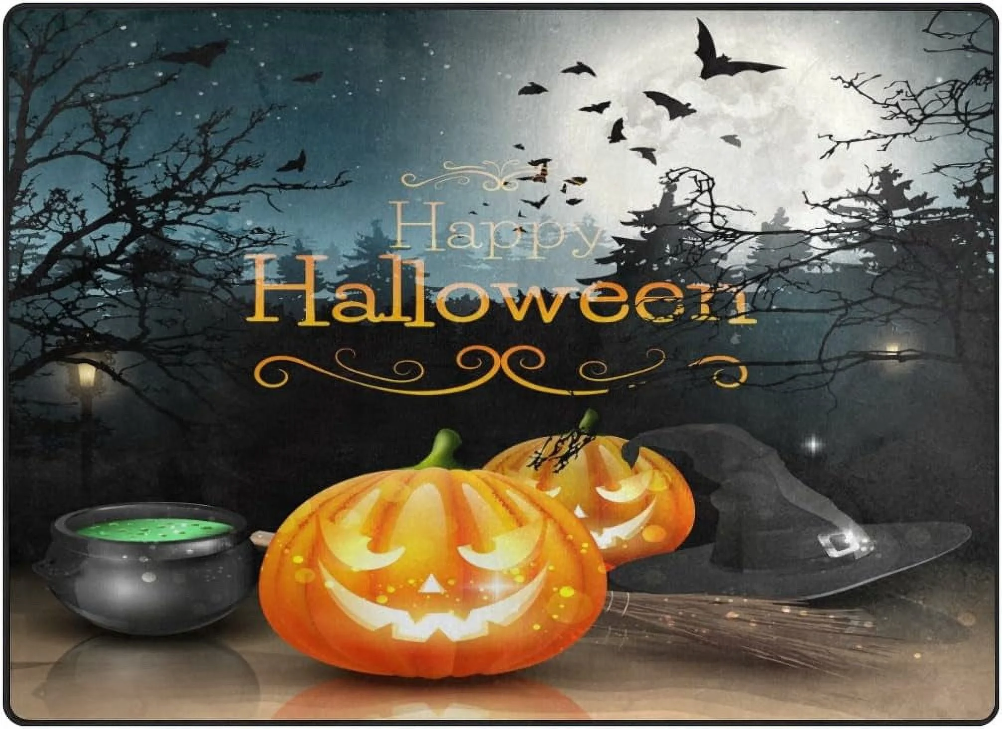 FREEAM Halloween Pumpkin Forest Area Rug Mat for Living Dining Dorm Room Bedroom Home Decorative 7'x5'