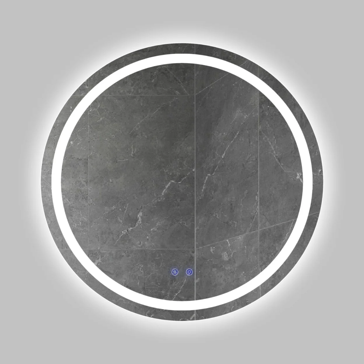 Round Frameless LED Illuminated Bathroom Mirror Touch Button Defogger Silver